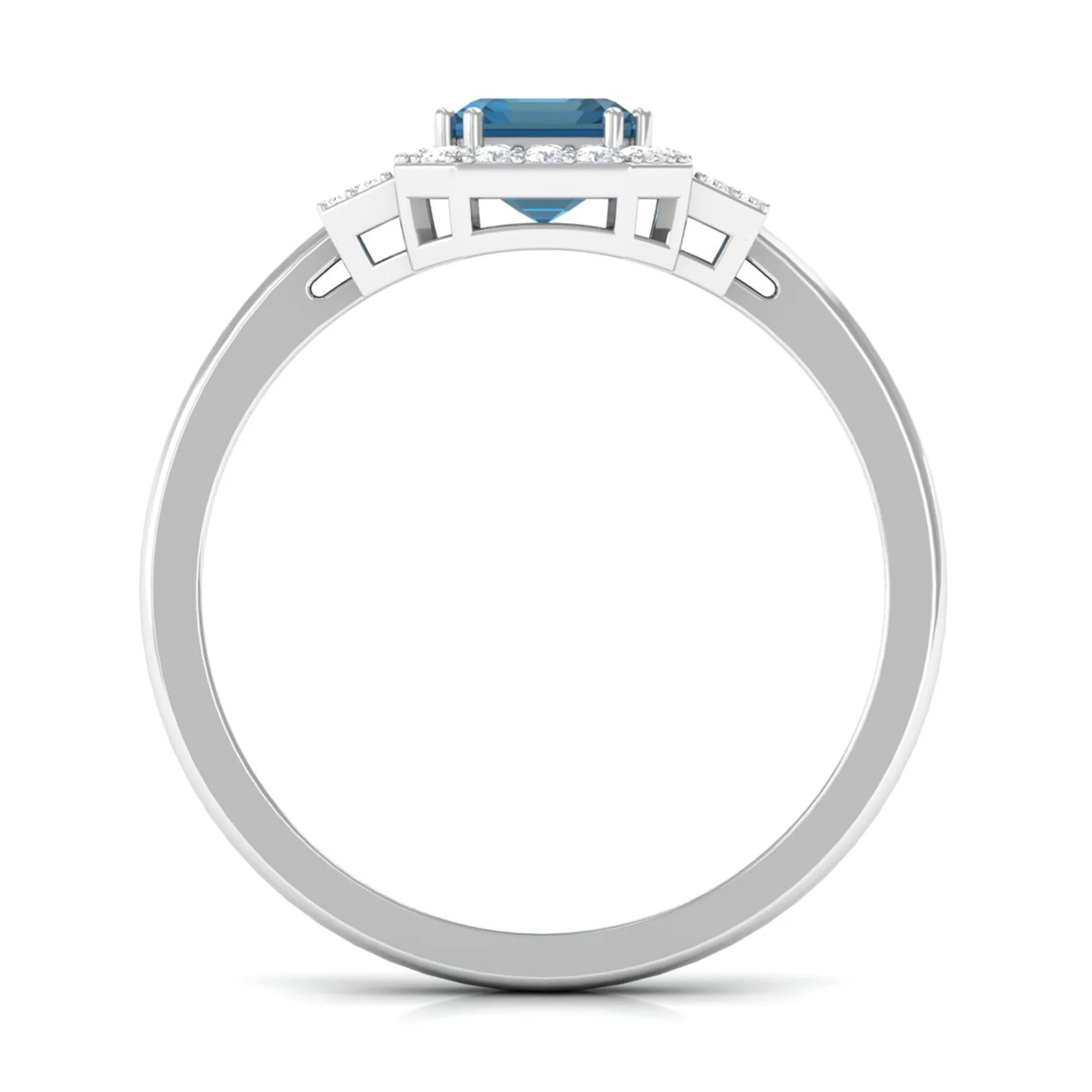 Octagon Cut London Blue Topaz and Diamond Statement Engagement Ring