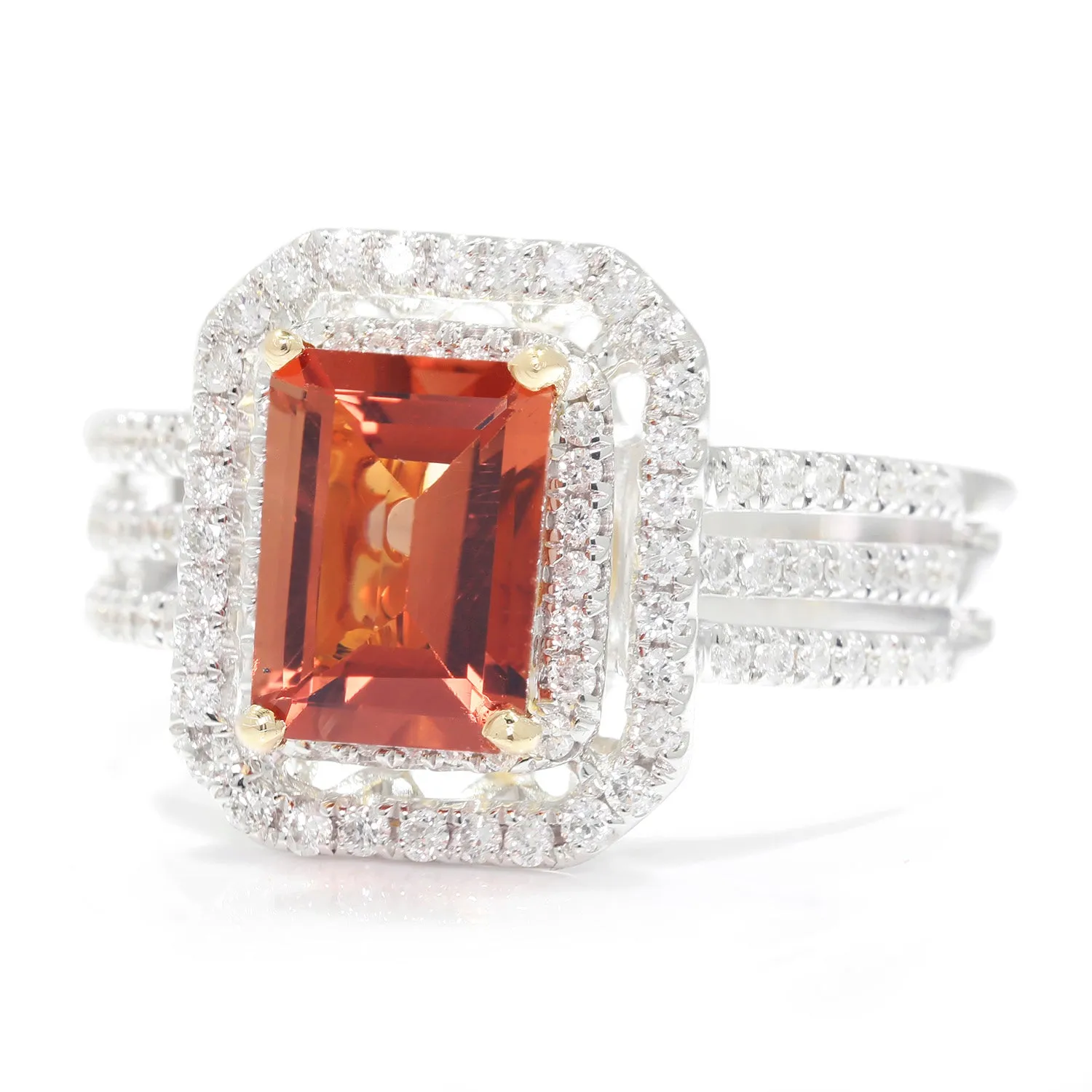 Orange Topaz Double Halo Ring with Diamonds 18K White Gold