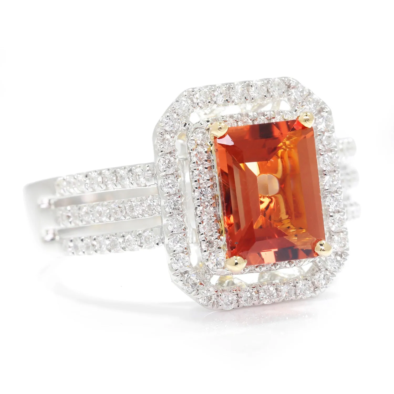 Orange Topaz Double Halo Ring with Diamonds 18K White Gold