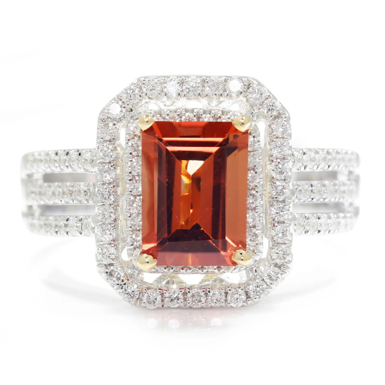 Orange Topaz Double Halo Ring with Diamonds 18K White Gold