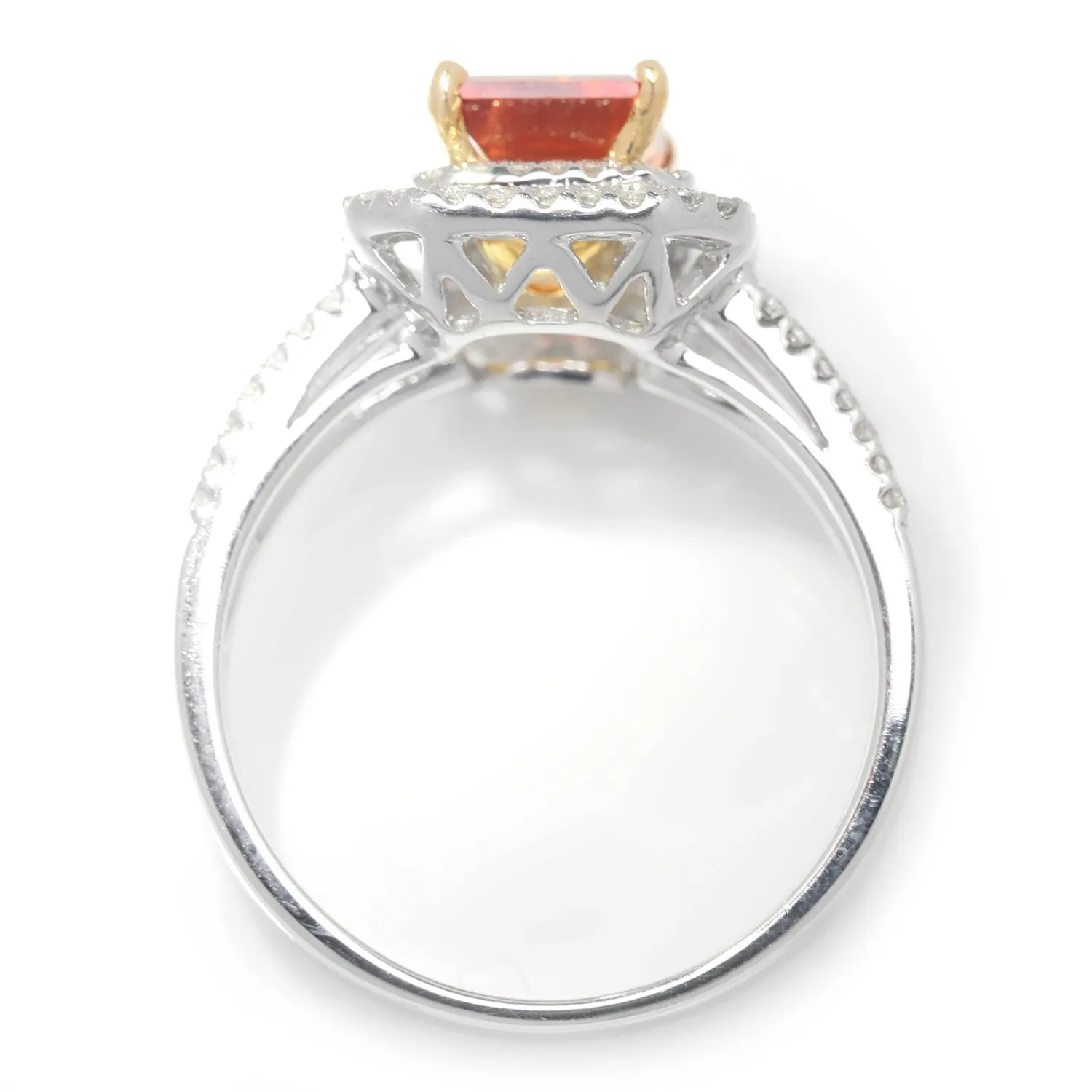 Orange Topaz Double Halo Ring with Diamonds 18K White Gold