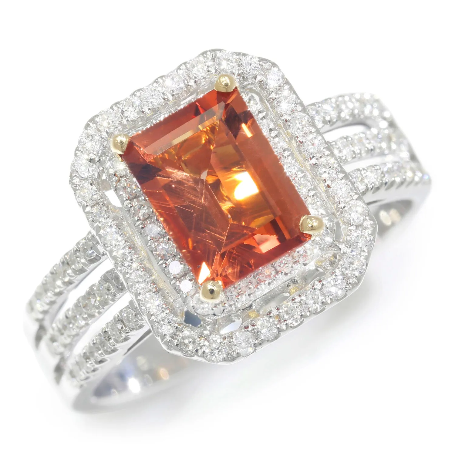 Orange Topaz Double Halo Ring with Diamonds 18K White Gold