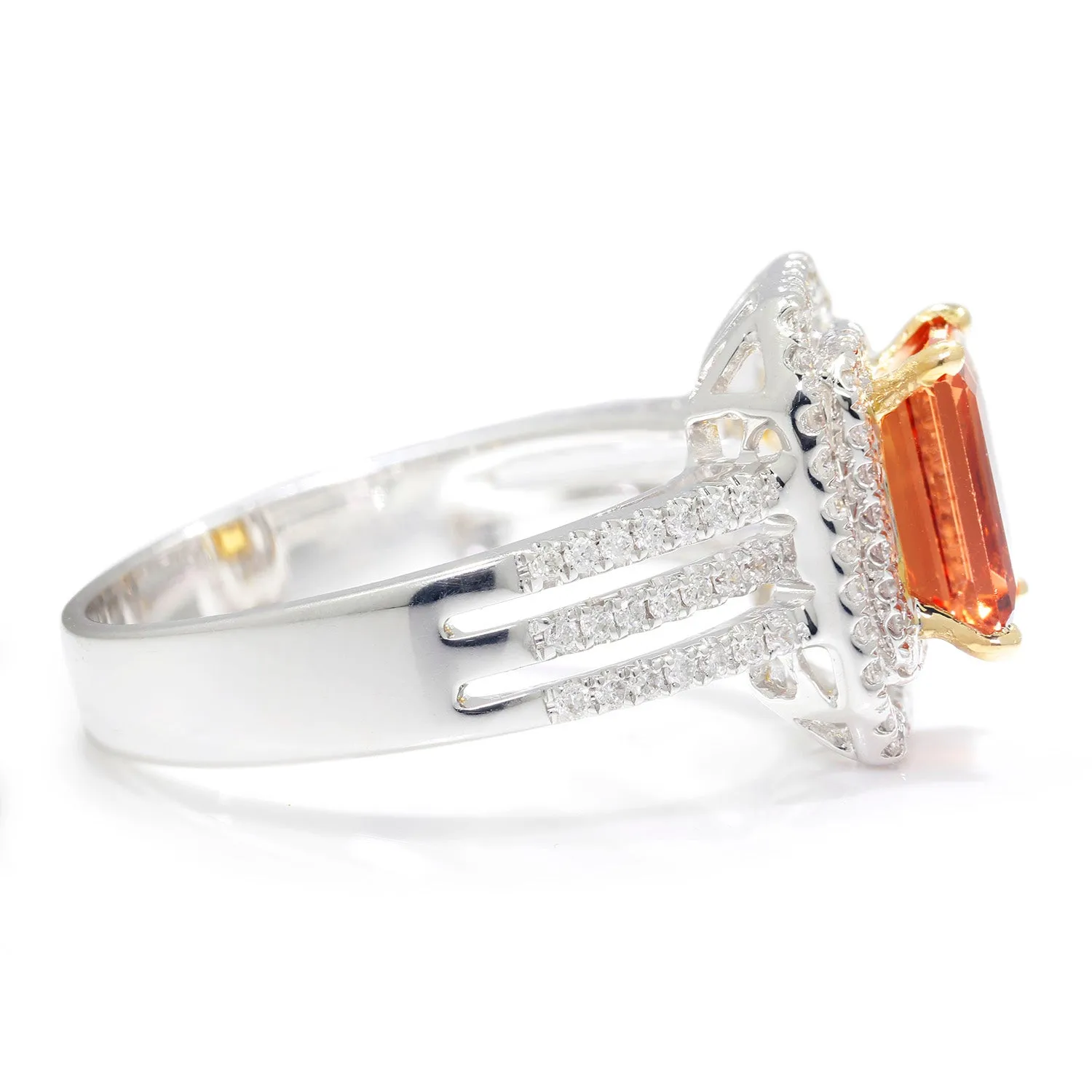 Orange Topaz Double Halo Ring with Diamonds 18K White Gold