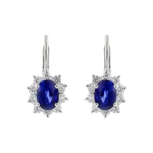 Oval Sapphire and Diamond Halo Drop Earrings