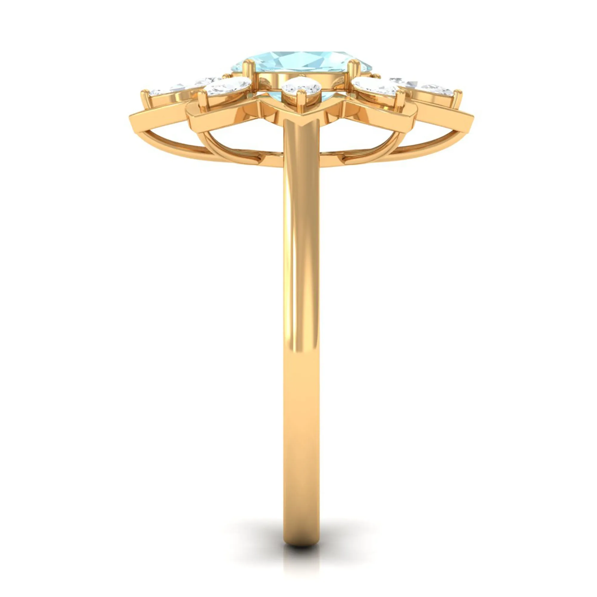 Oval Sky Blue Topaz and Moissanite Cocktail Flower Ring