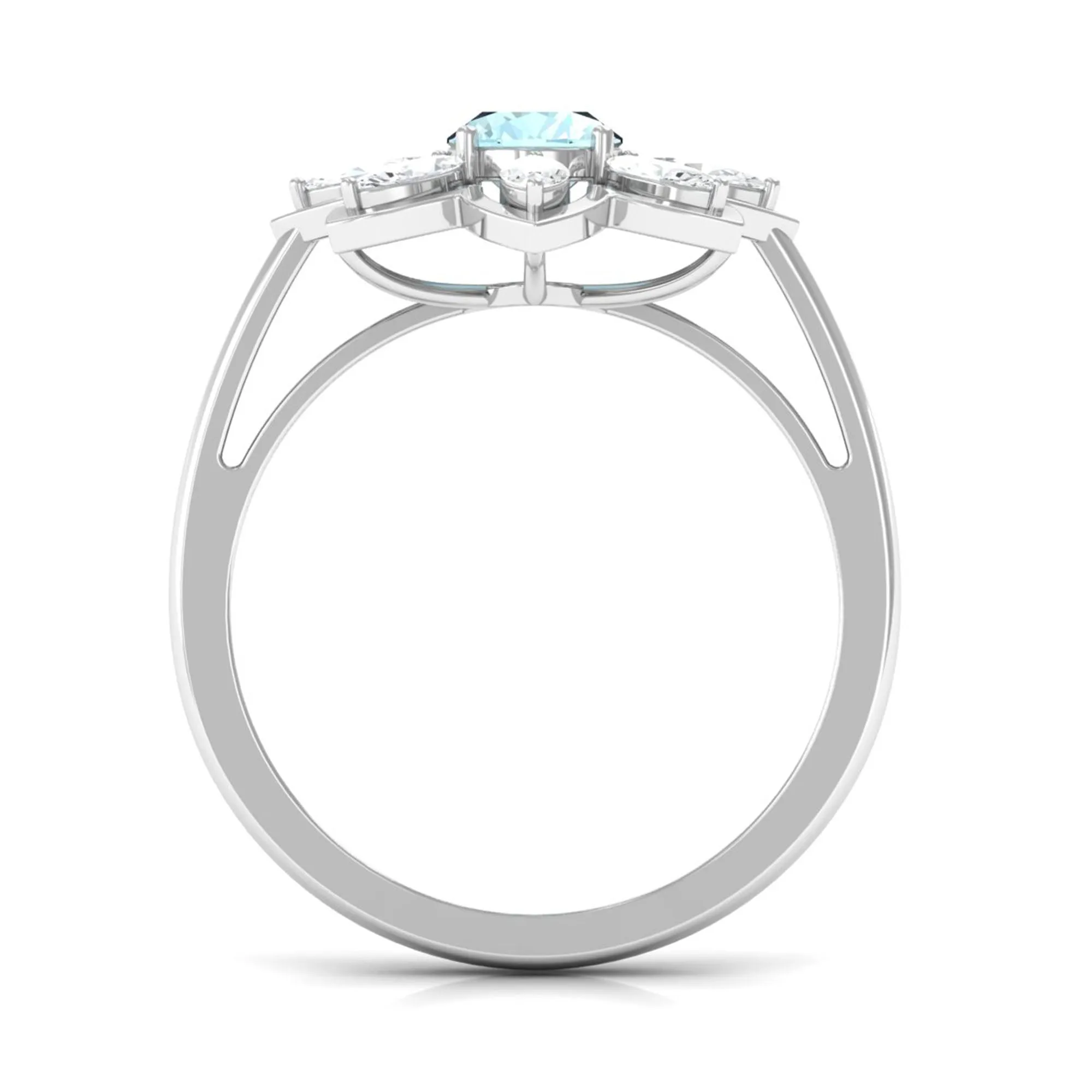 Oval Sky Blue Topaz and Moissanite Cocktail Flower Ring