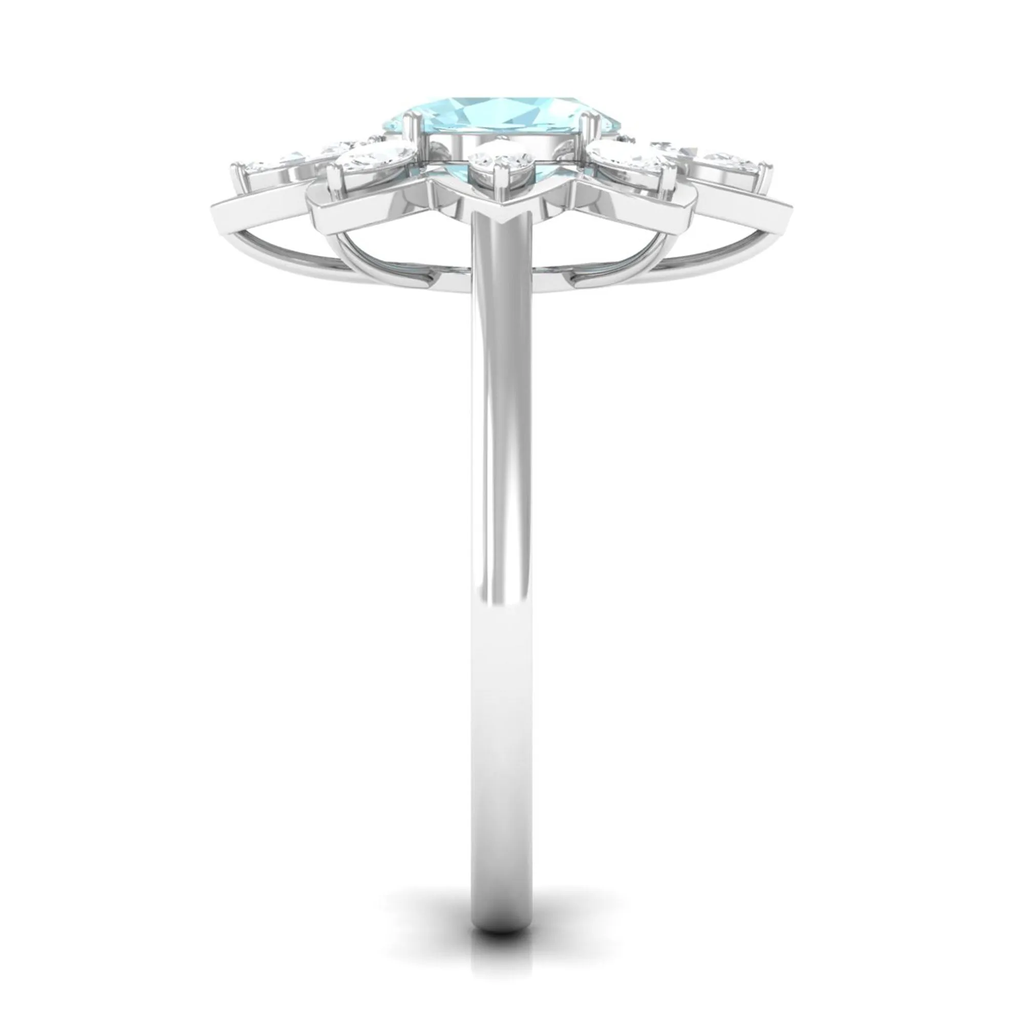 Oval Sky Blue Topaz and Moissanite Cocktail Flower Ring