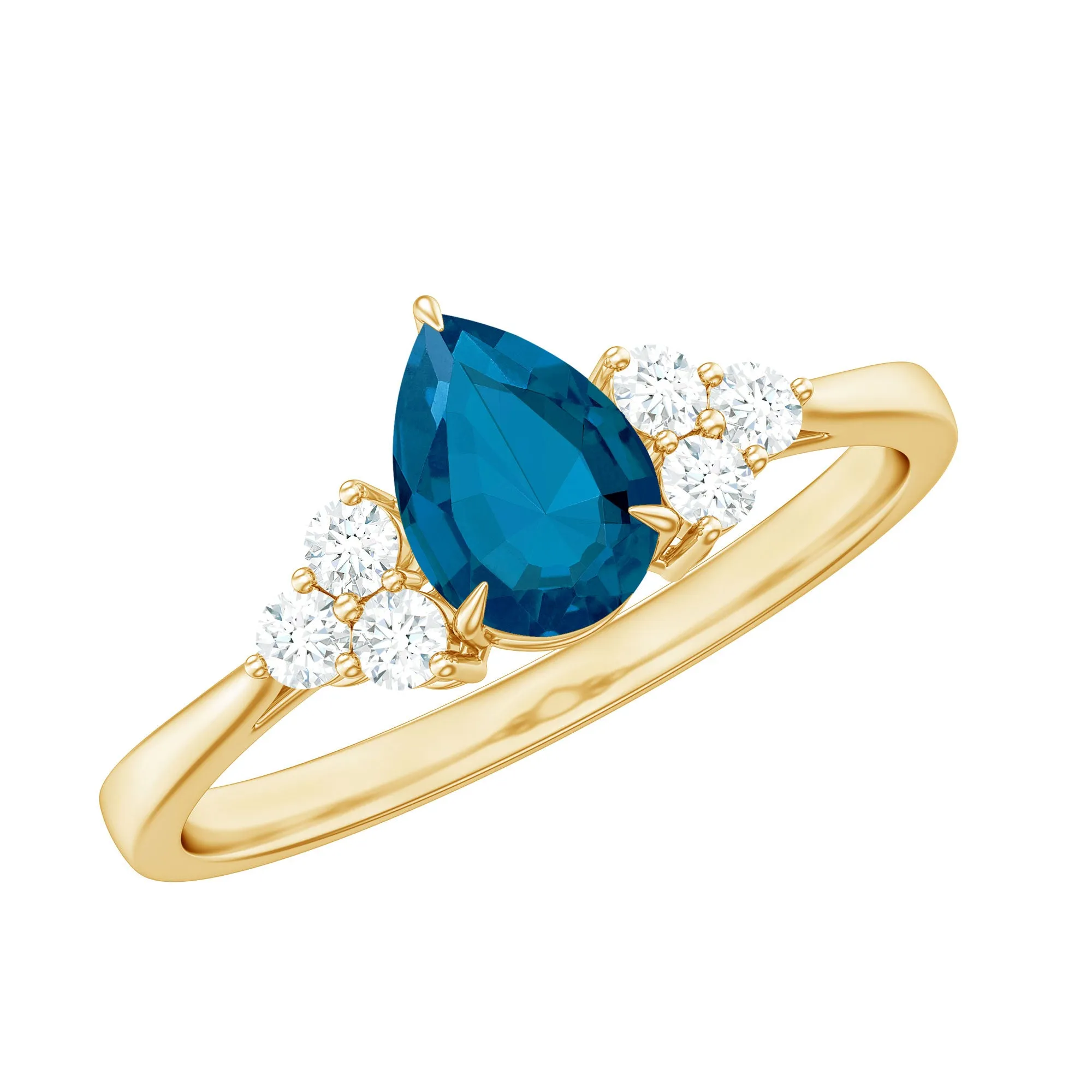 Pear Cut London Blue Topaz Engagement Ring with Diamond Trio