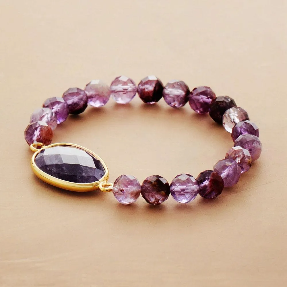 Phantom Quartz Amethyst Charm Stretchy Bracelet