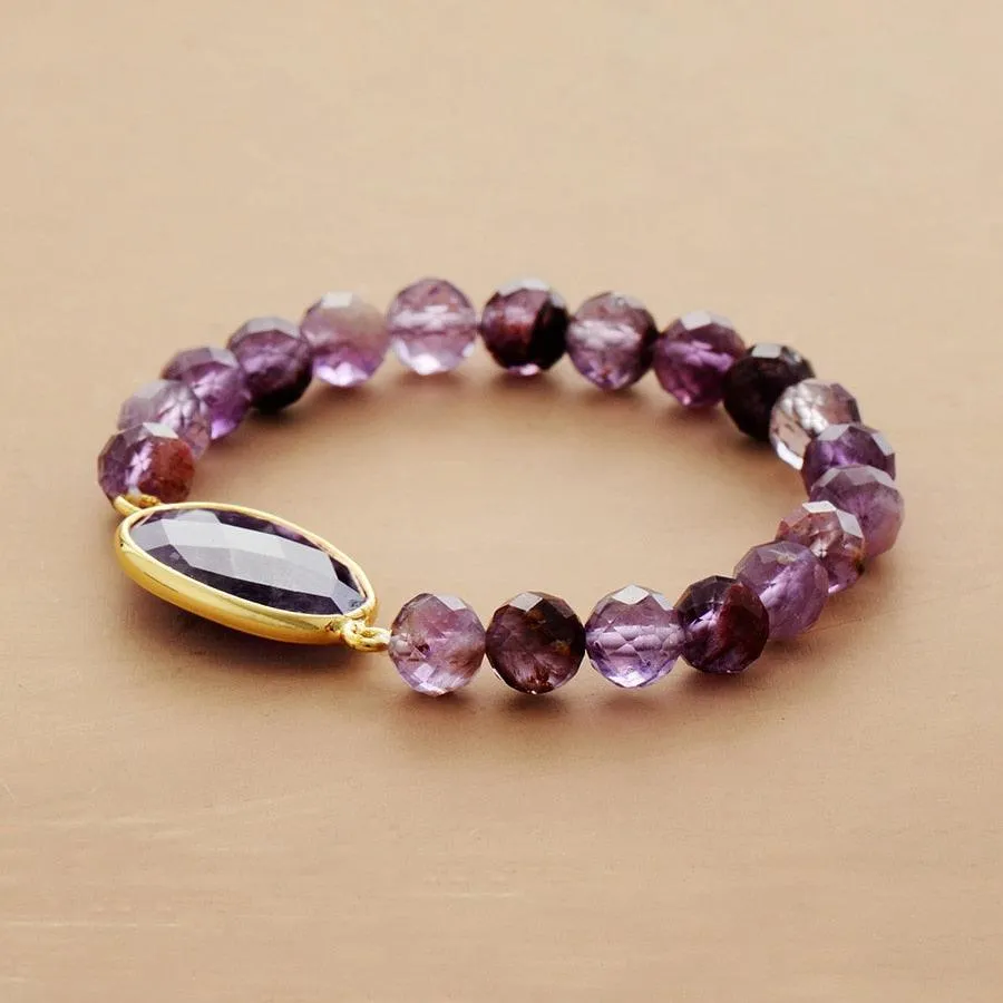 Phantom Quartz Amethyst Charm Stretchy Bracelet