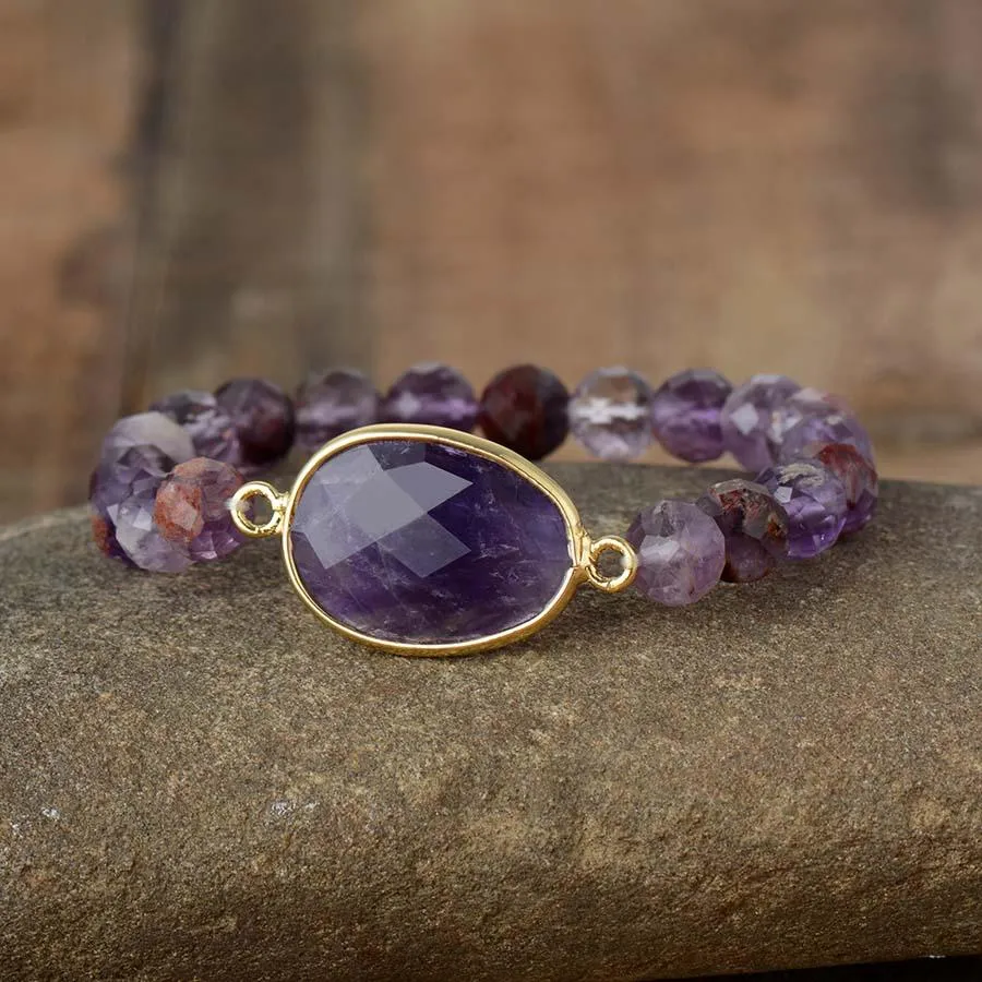 Phantom Quartz Amethyst Charm Stretchy Bracelet