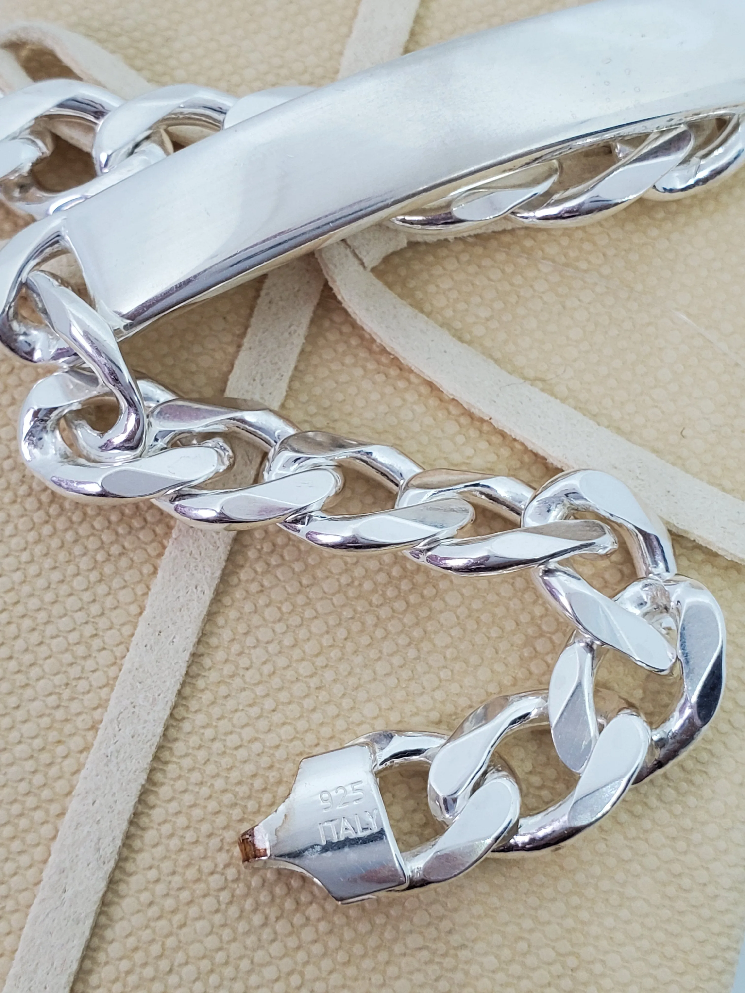 Real Silver cuban link ID Bracelet