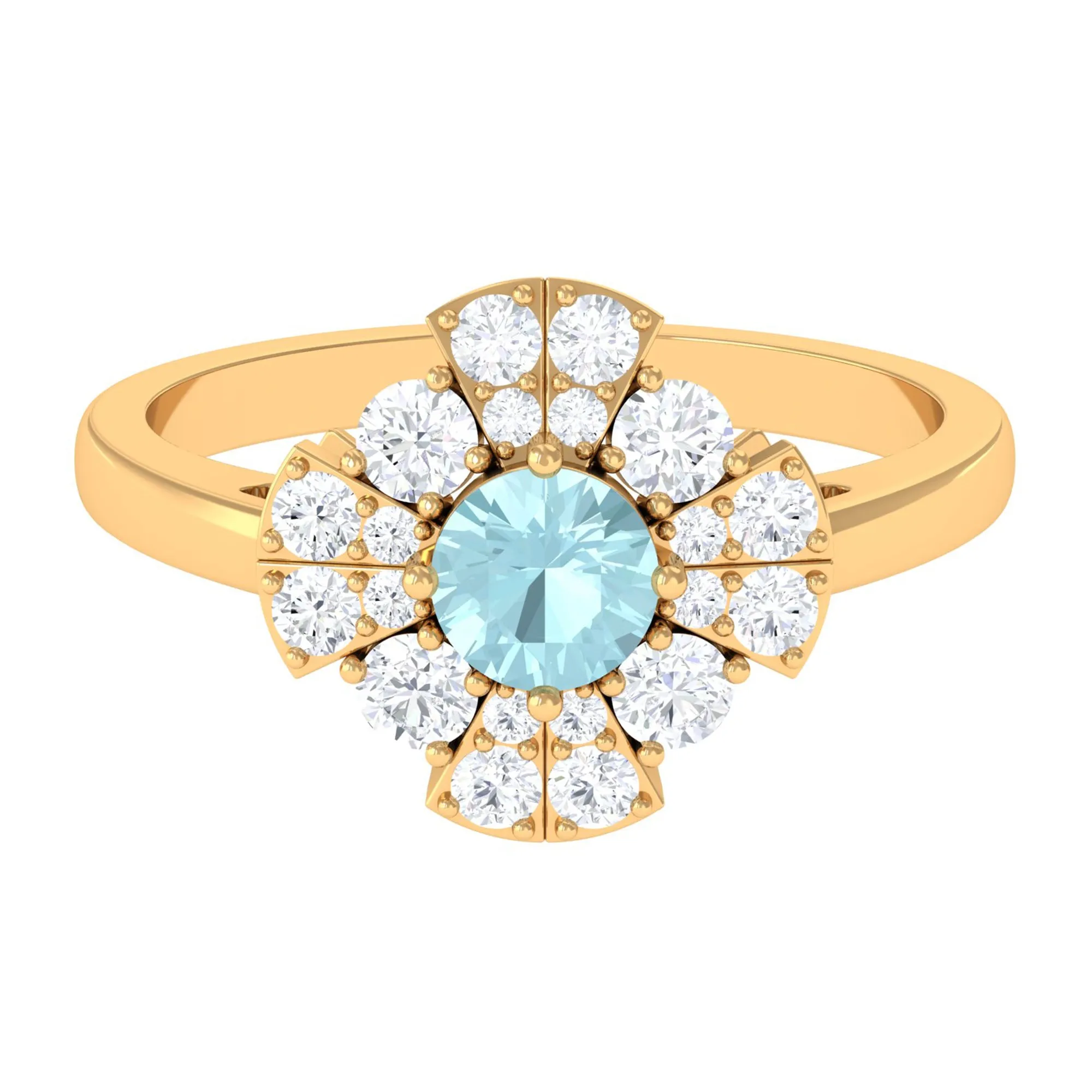 Real Sky Blue Topaz and Moissanite Flower Engagement Ring