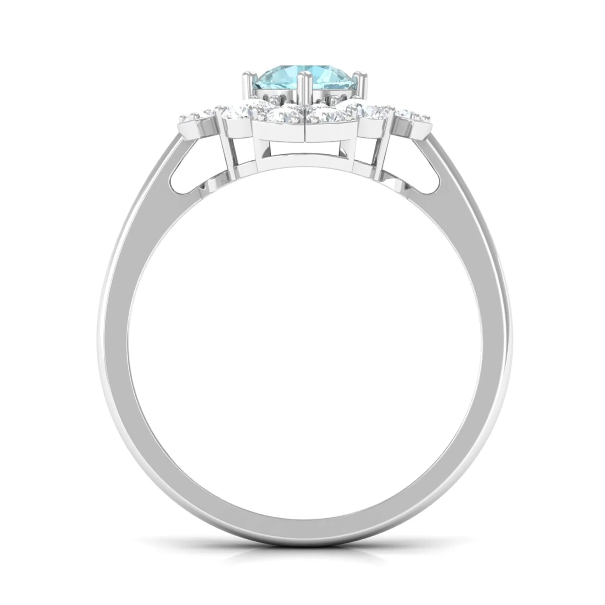 Real Sky Blue Topaz and Moissanite Flower Engagement Ring