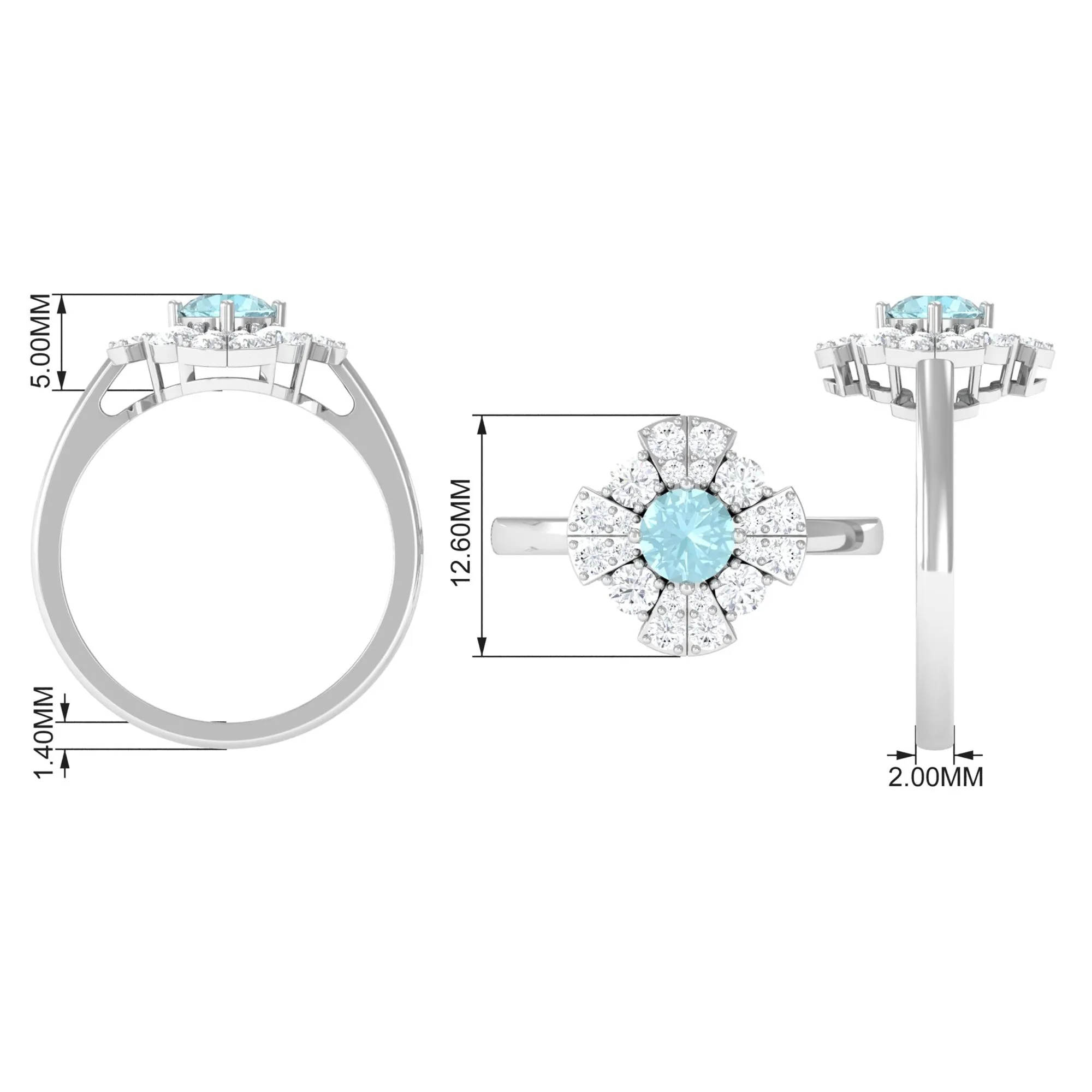 Real Sky Blue Topaz and Moissanite Flower Engagement Ring