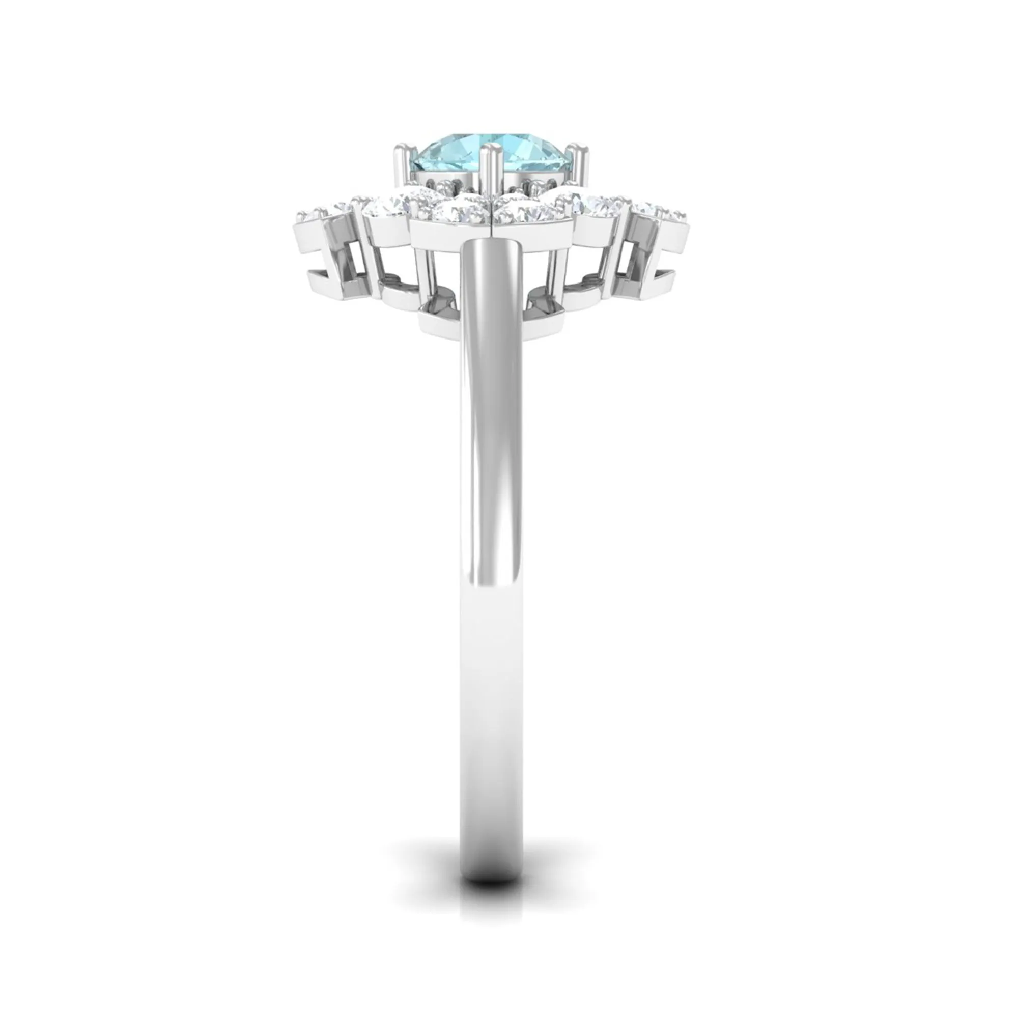 Real Sky Blue Topaz and Moissanite Flower Engagement Ring