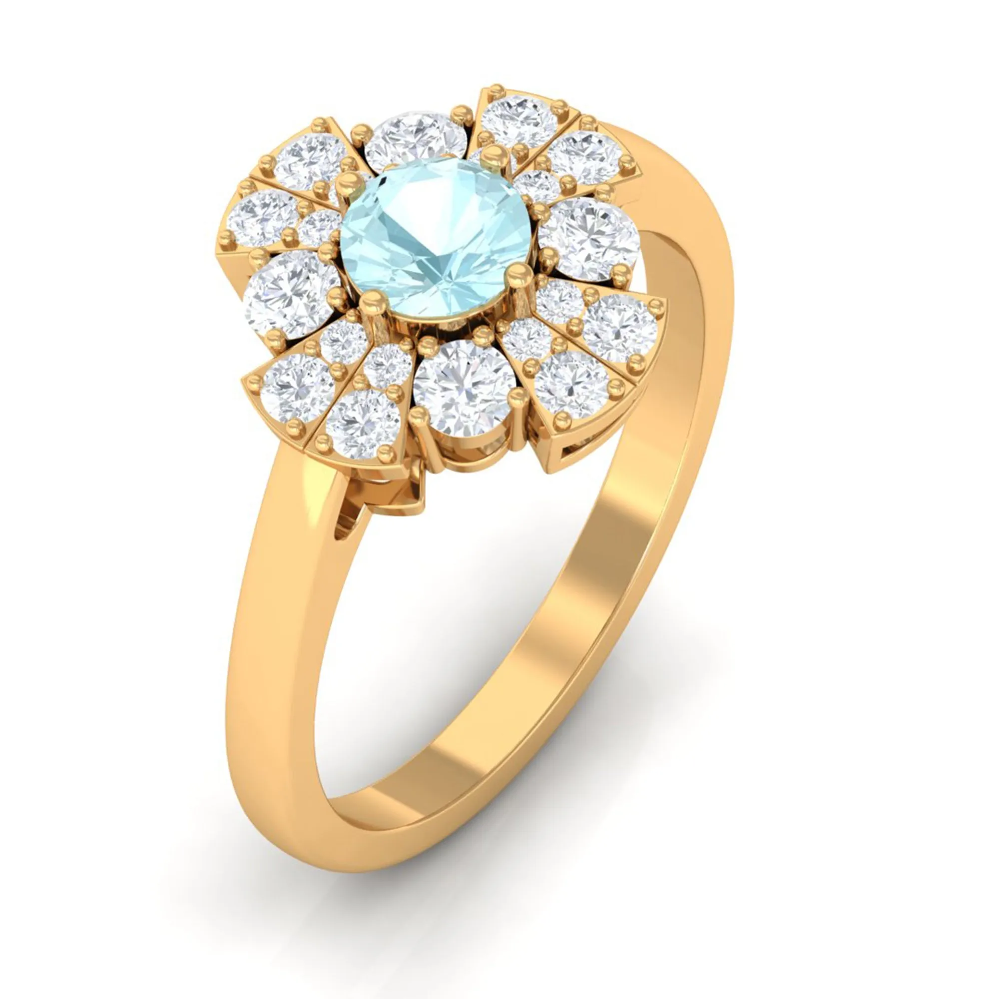 Real Sky Blue Topaz and Moissanite Flower Engagement Ring