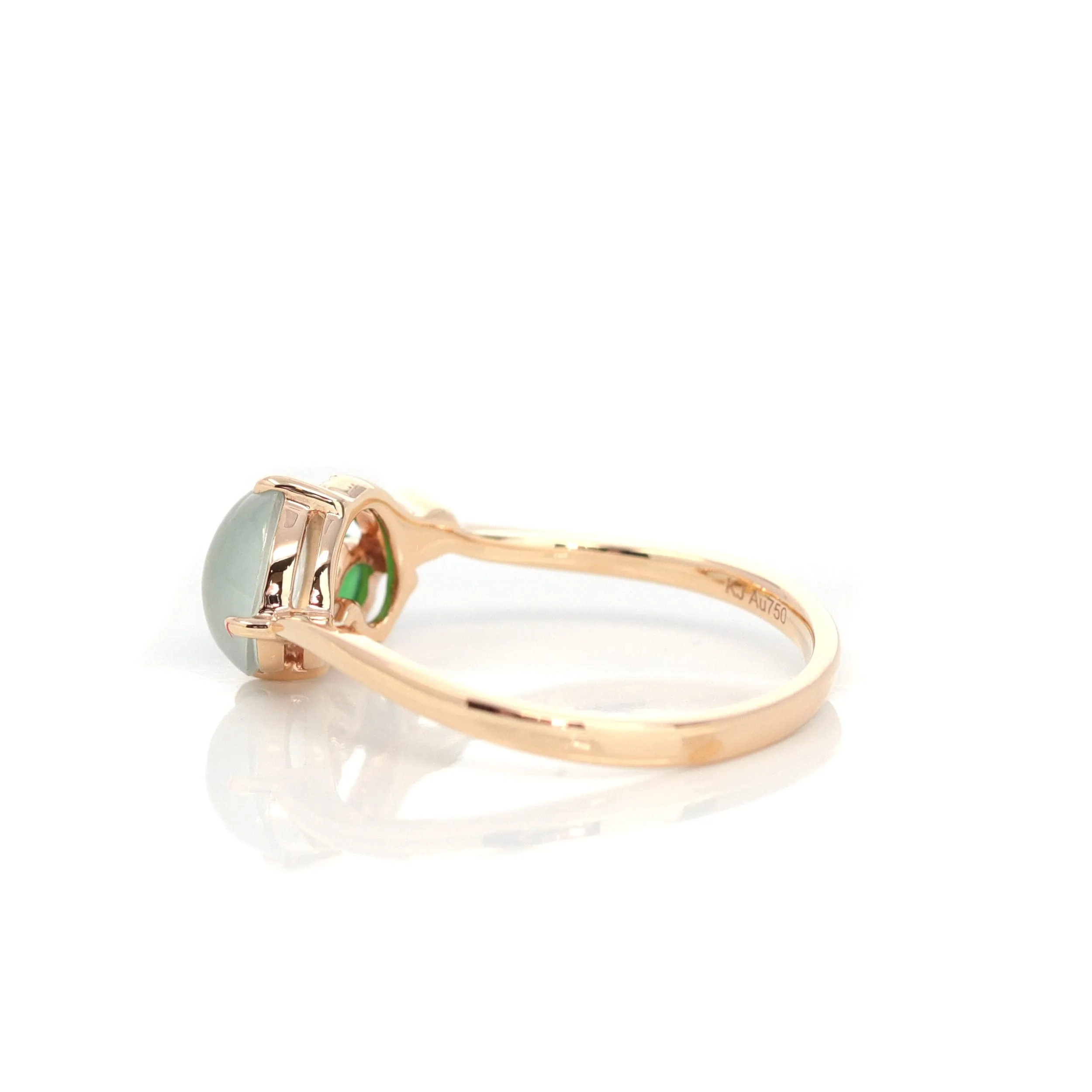 RealJade® "Elora" 18k Rose Gold Natural Ice & Imperial Jadeite Engagement Ring With Rubies & Diamonds