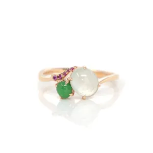 RealJade® "Elora" 18k Rose Gold Natural Ice & Imperial Jadeite Engagement Ring With Rubies & Diamonds