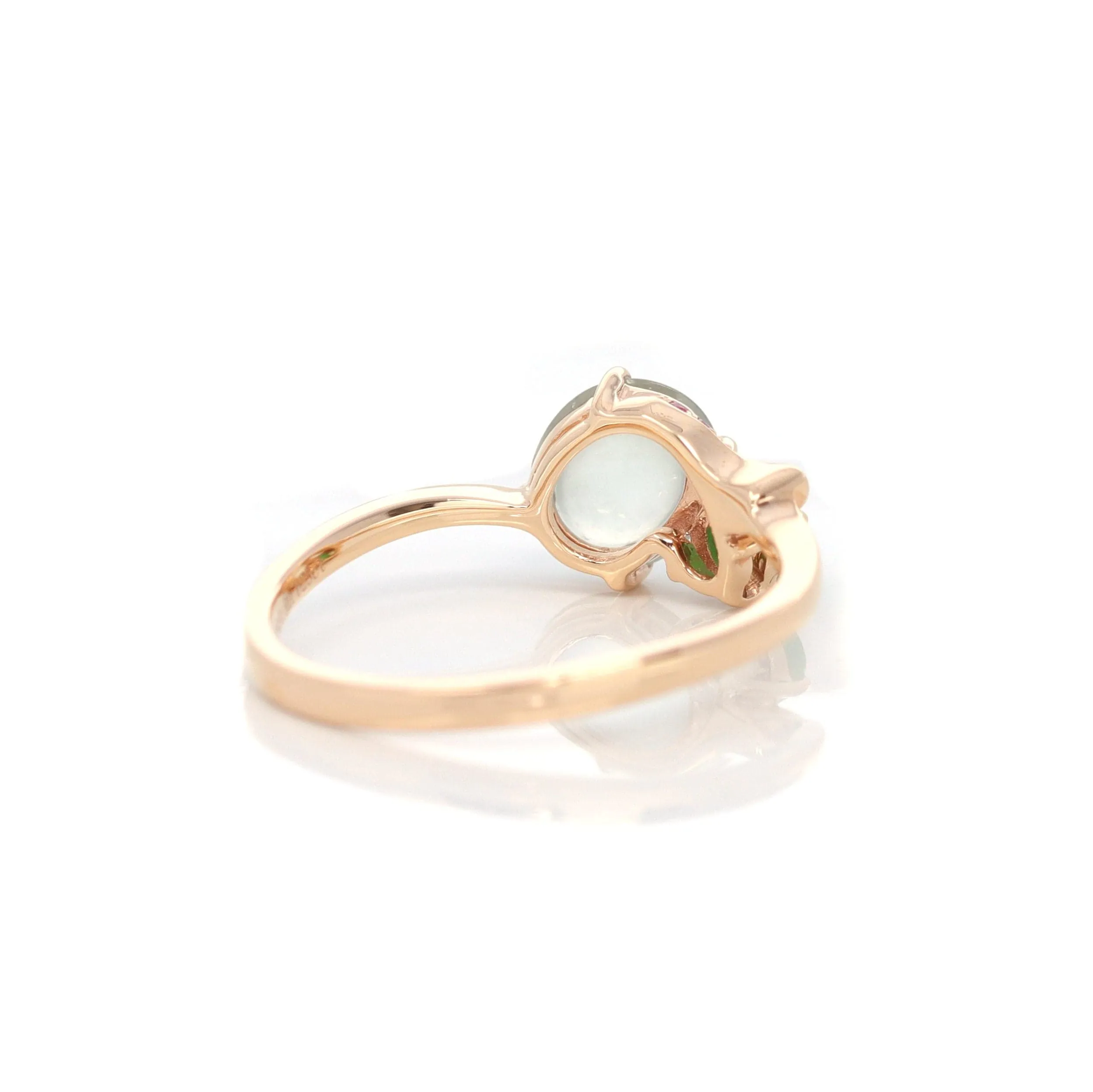 RealJade® "Elora" 18k Rose Gold Natural Ice & Imperial Jadeite Engagement Ring With Rubies & Diamonds