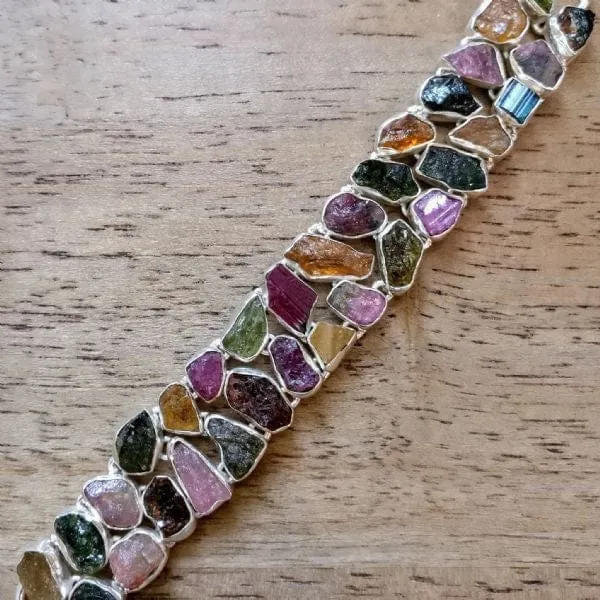 Rough Tourmaline Multi Sterling Silver Bracelet