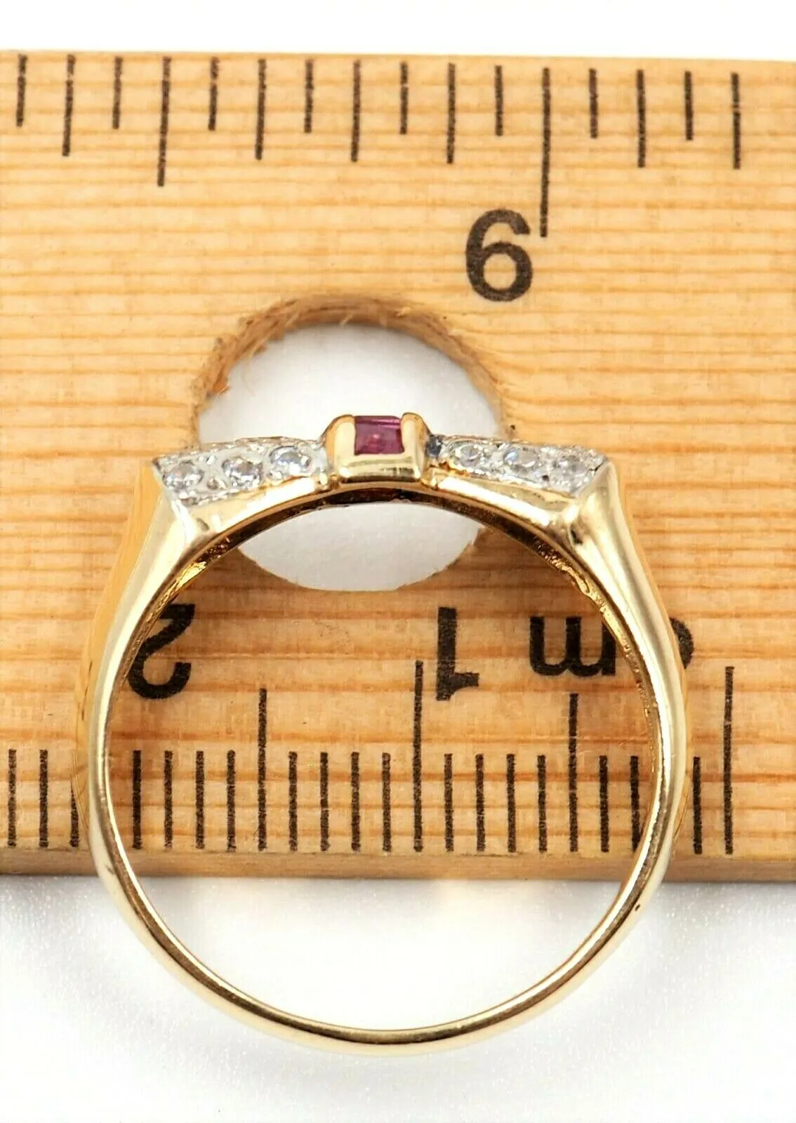 Ruby & Diamond 14ct Yellow Gold Dress Ring - Fine Jewellery - Size M 1/2