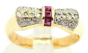 Ruby & Diamond 14ct Yellow Gold Dress Ring - Fine Jewellery - Size M 1/2