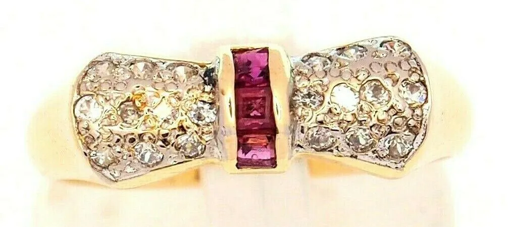 Ruby & Diamond 14ct Yellow Gold Dress Ring - Fine Jewellery - Size M 1/2