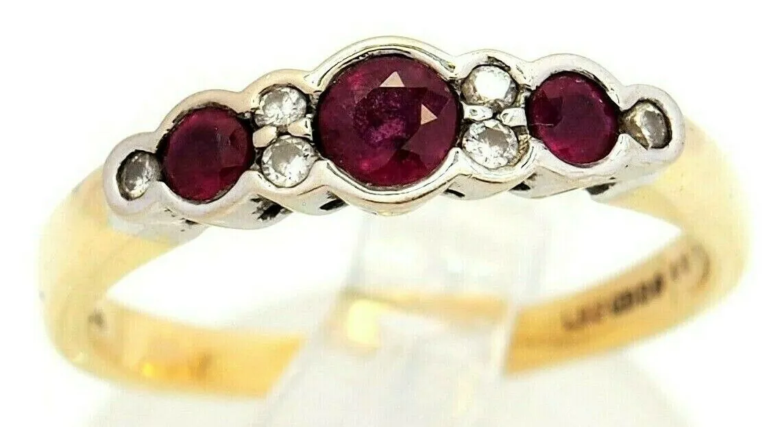 Ruby & Diamond Ring 18ct Yellow & White Gold Fine Wedding Jewellery Band Size M