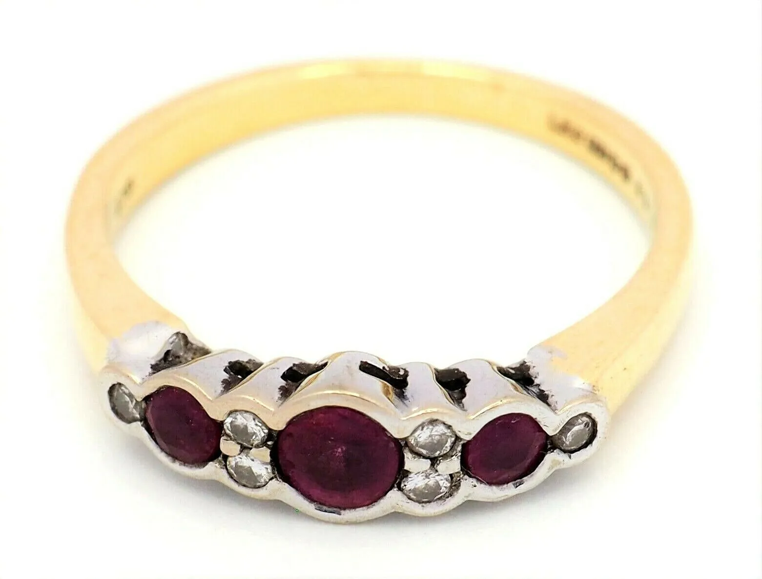 Ruby & Diamond Ring 18ct Yellow & White Gold Fine Wedding Jewellery Band Size M