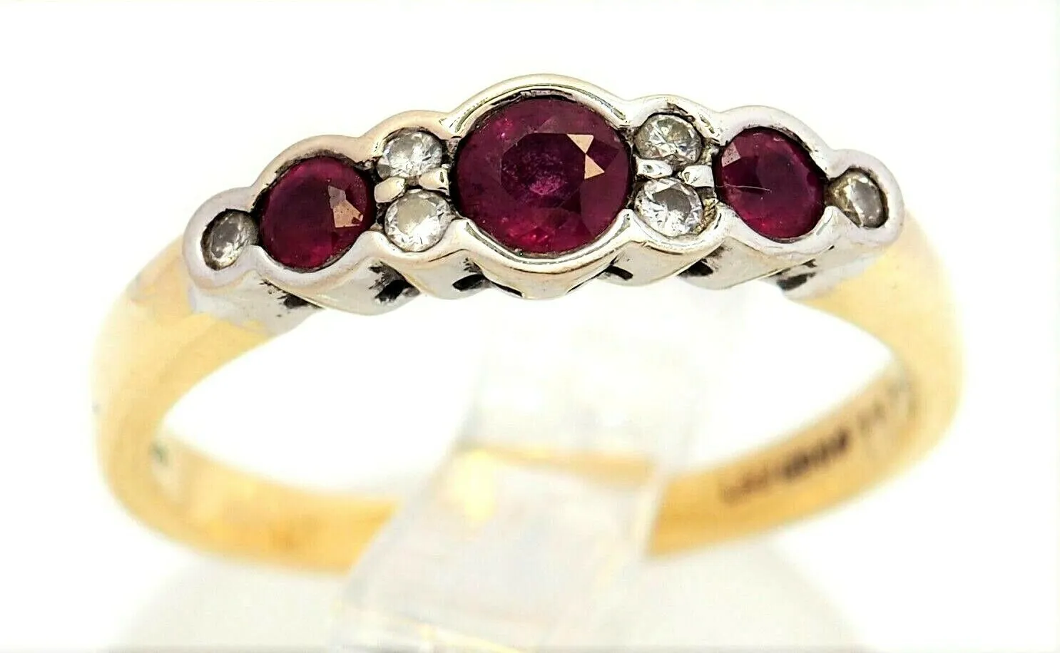 Ruby & Diamond Ring 18ct Yellow & White Gold Fine Wedding Jewellery Band Size M