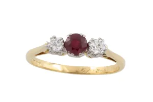 Ruby and diamond three stone ring