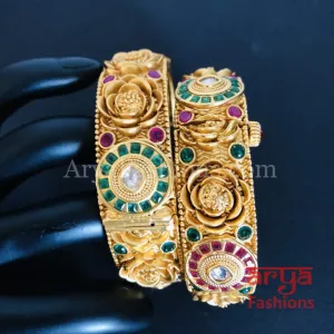 Sahiba Golden Kundan Kada with Ruby and Kundan stones