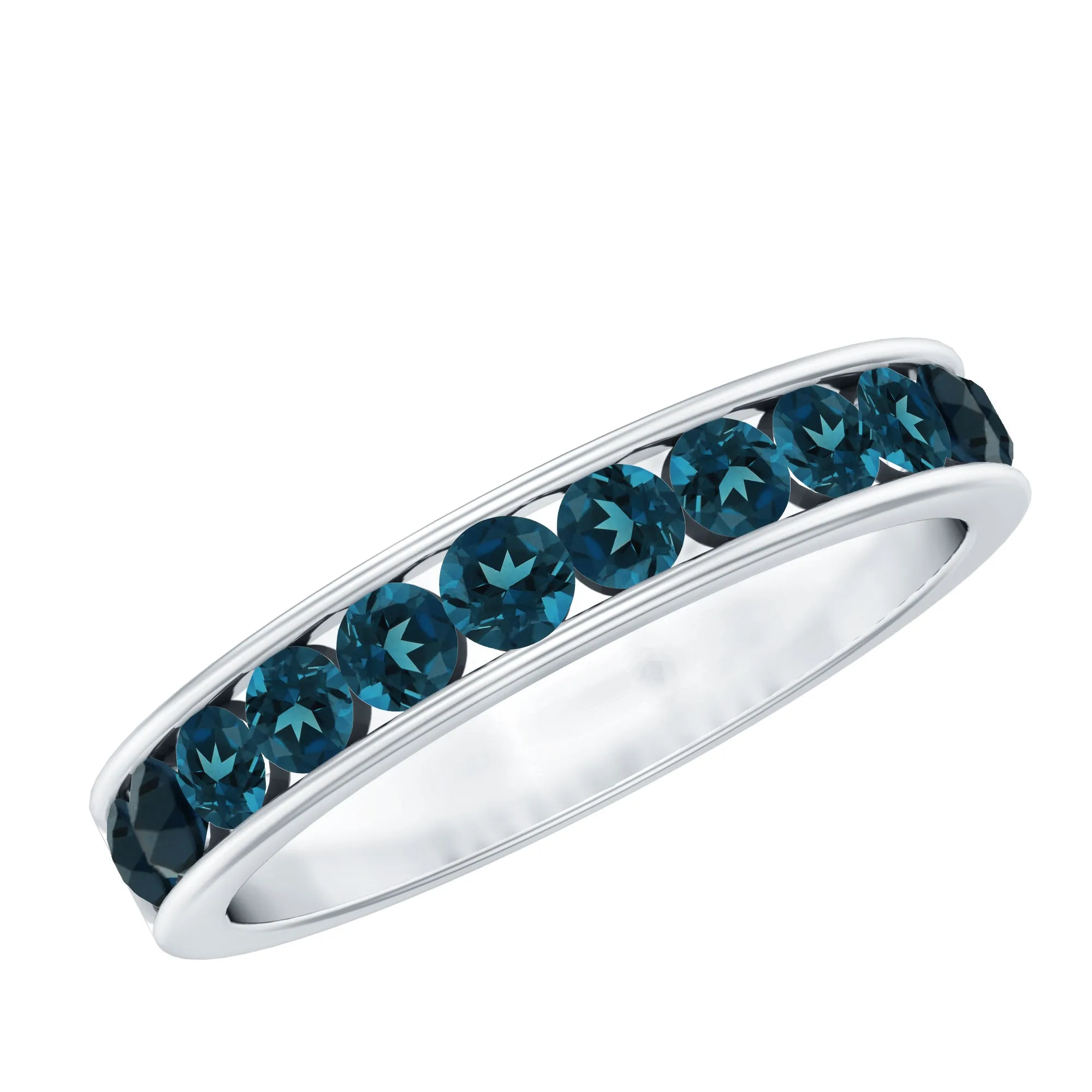 Simple London Blue Topaz Semi Eternity Band Ring