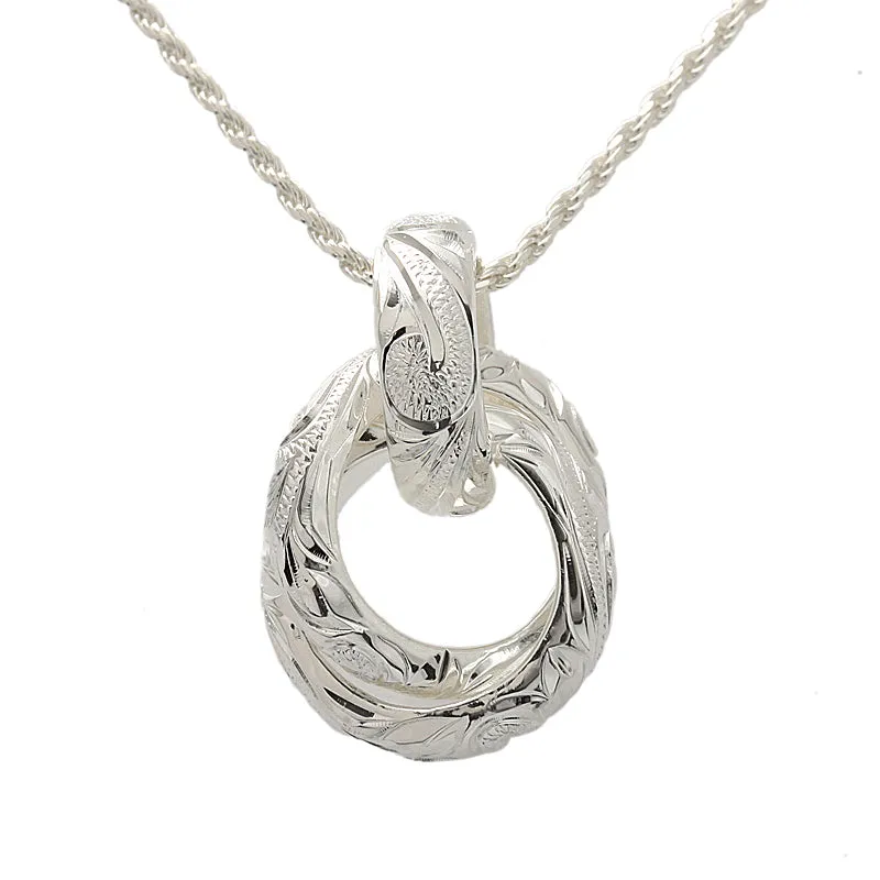 Sterling Hawaiian Scroll Double Ring Pendant (Chain Sold Separately)