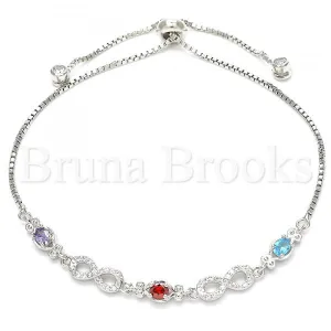 Sterling Silver 03.175.0006.11 Fancy Bracelet, Owl and Infinite Design, with Multicolor Cubic Zirconia, Polished Finish, Rhodium Tone