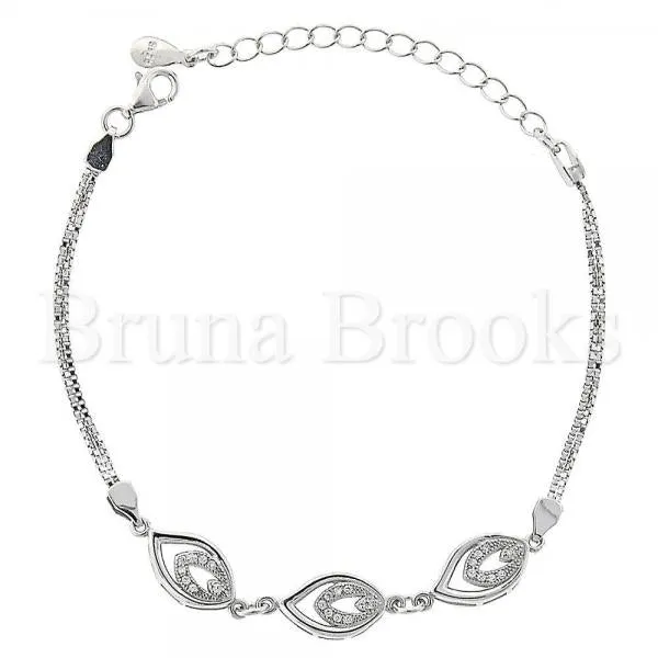 Sterling Silver 03.183.0034 Fancy Bracelet, Teardrop Design, with  Micro Pave, Polished Finish, Rhodium Tone