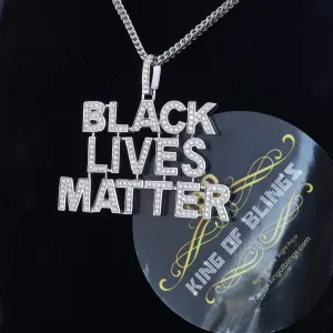 Sterling Silver BLACK LIVES MATTER Sign Pendant White 6.37ct Cubic Zirconia