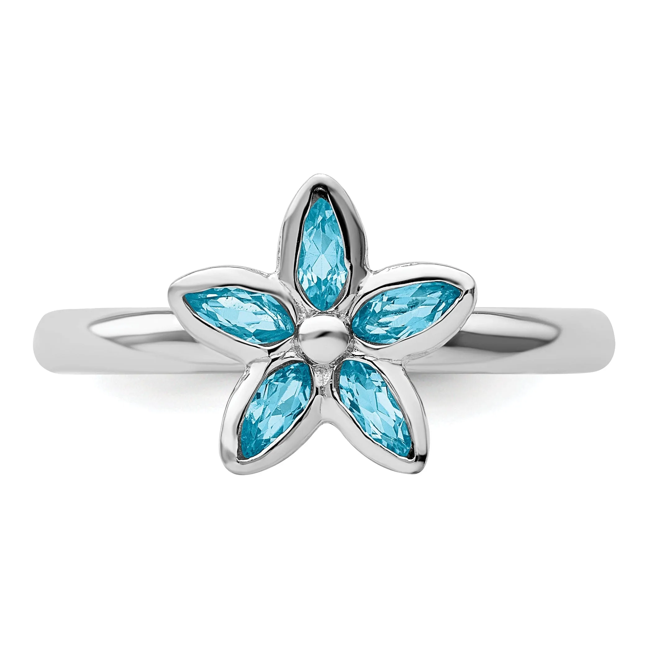 Sterling Silver Blue Topaz Flower Ring