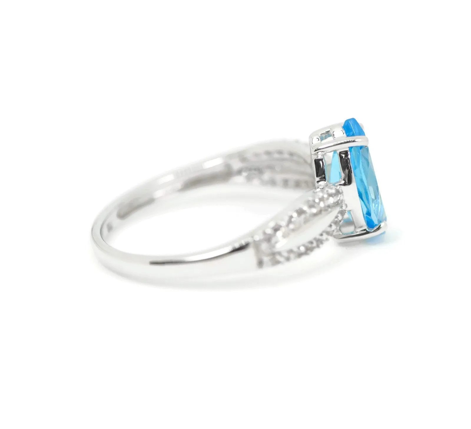 Sterling Silver Genuine Swiss Blue Topaz Marquise & White Topaz Ring