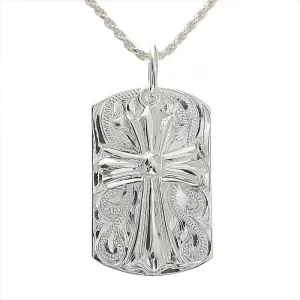 Sterling Silver Hawaiian Scroll Cross in Plate Pendant (Chain Sold Separately)