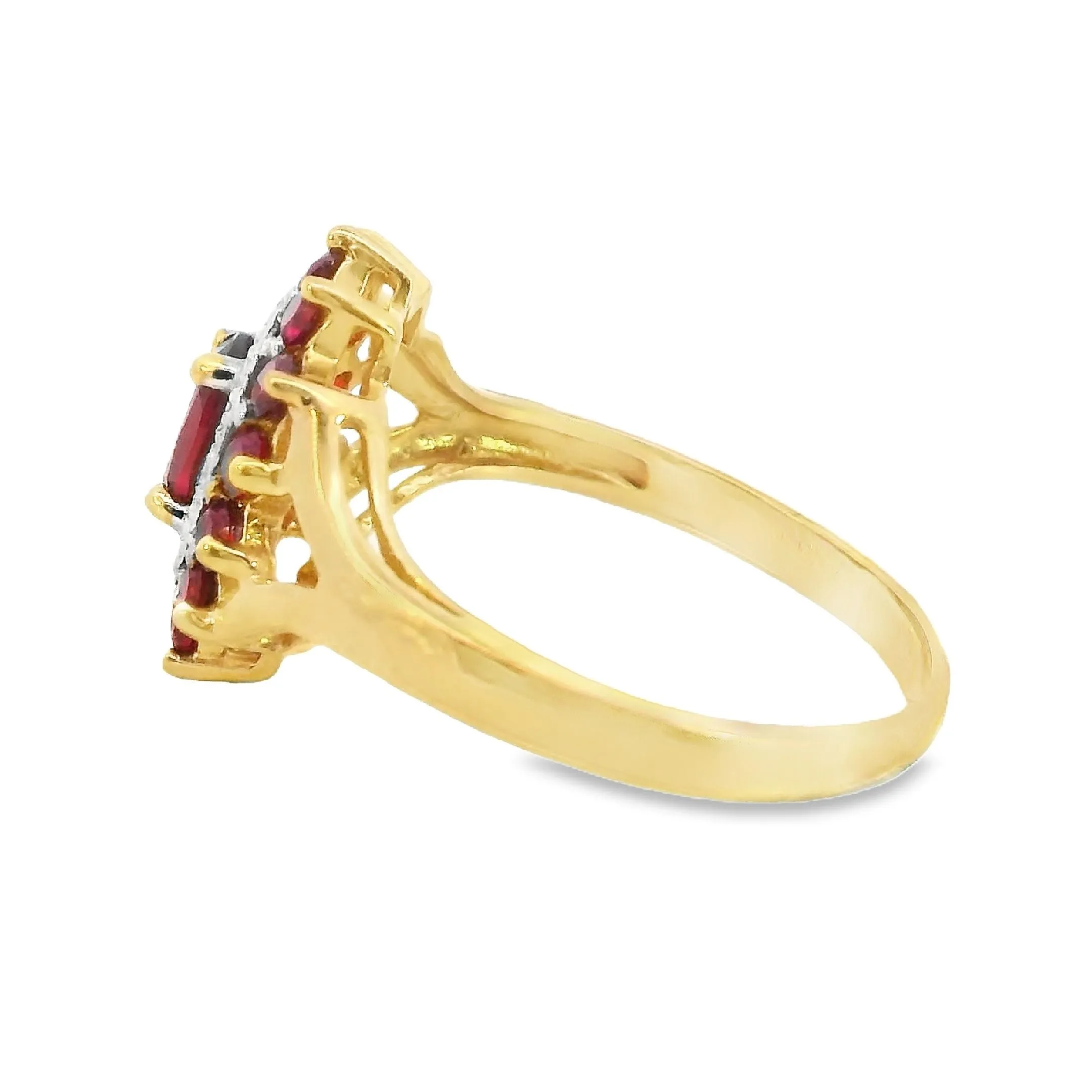 Stunning 9ct Yellow Gold Ruby and Diamond Ring