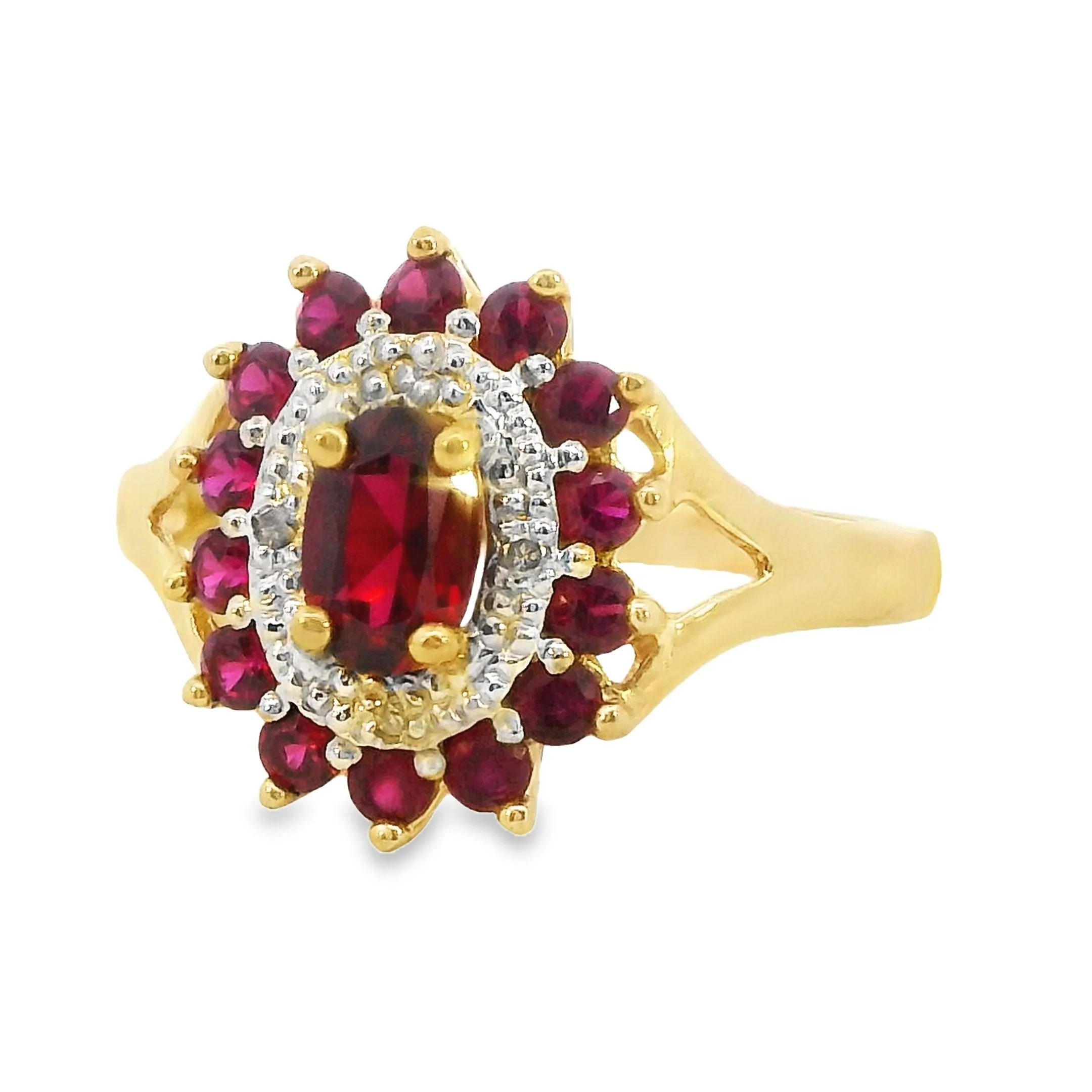 Stunning 9ct Yellow Gold Ruby and Diamond Ring