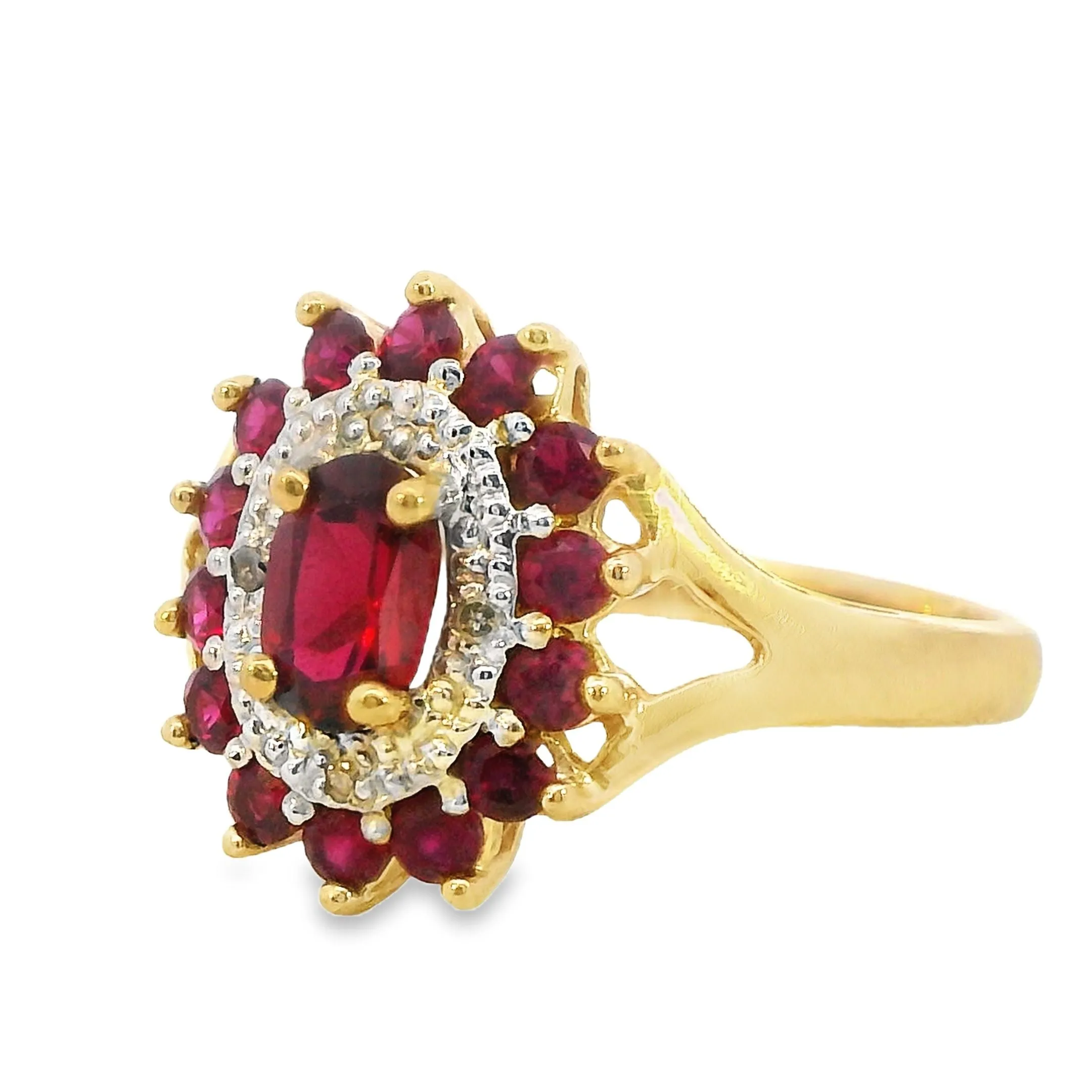 Stunning 9ct Yellow Gold Ruby and Diamond Ring