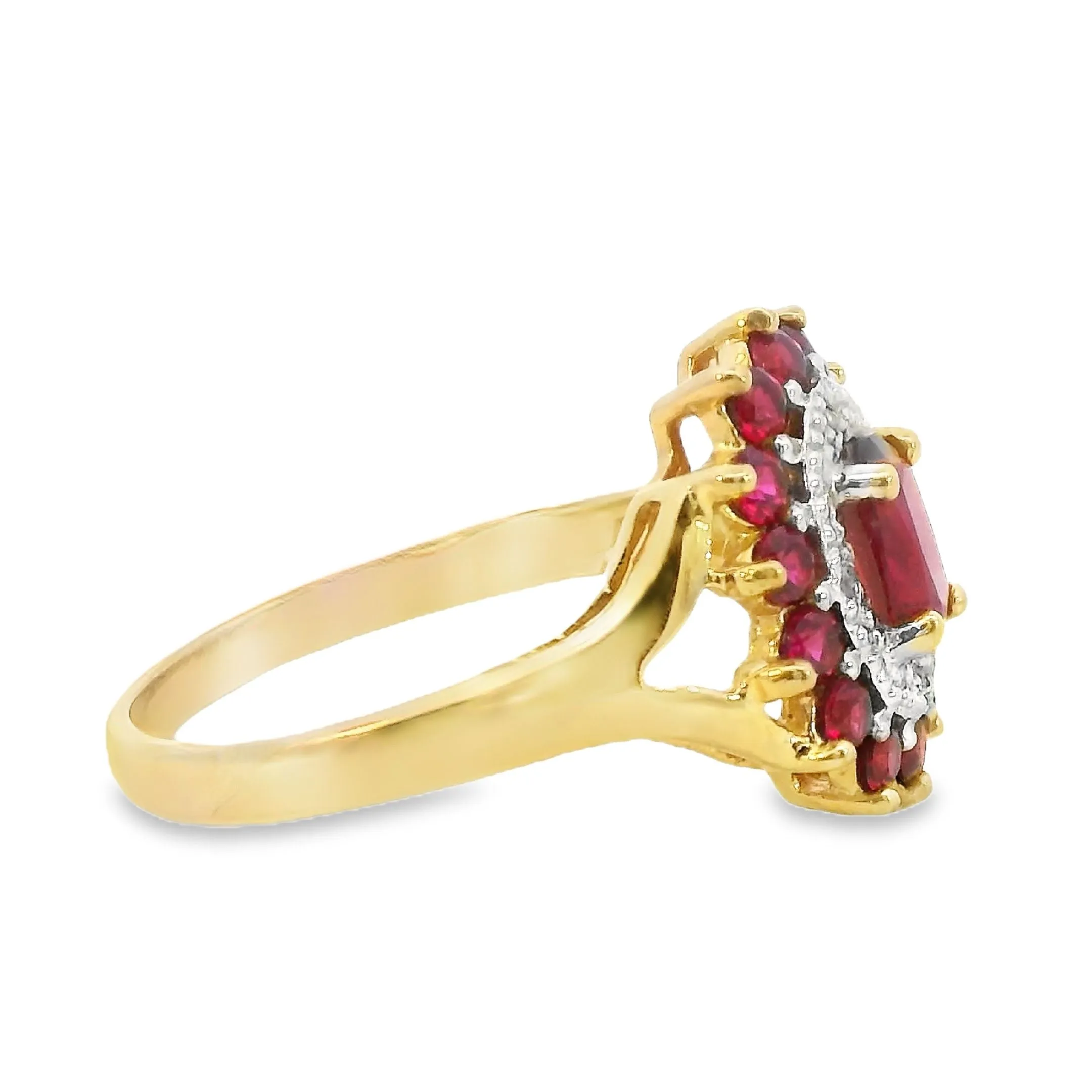 Stunning 9ct Yellow Gold Ruby and Diamond Ring