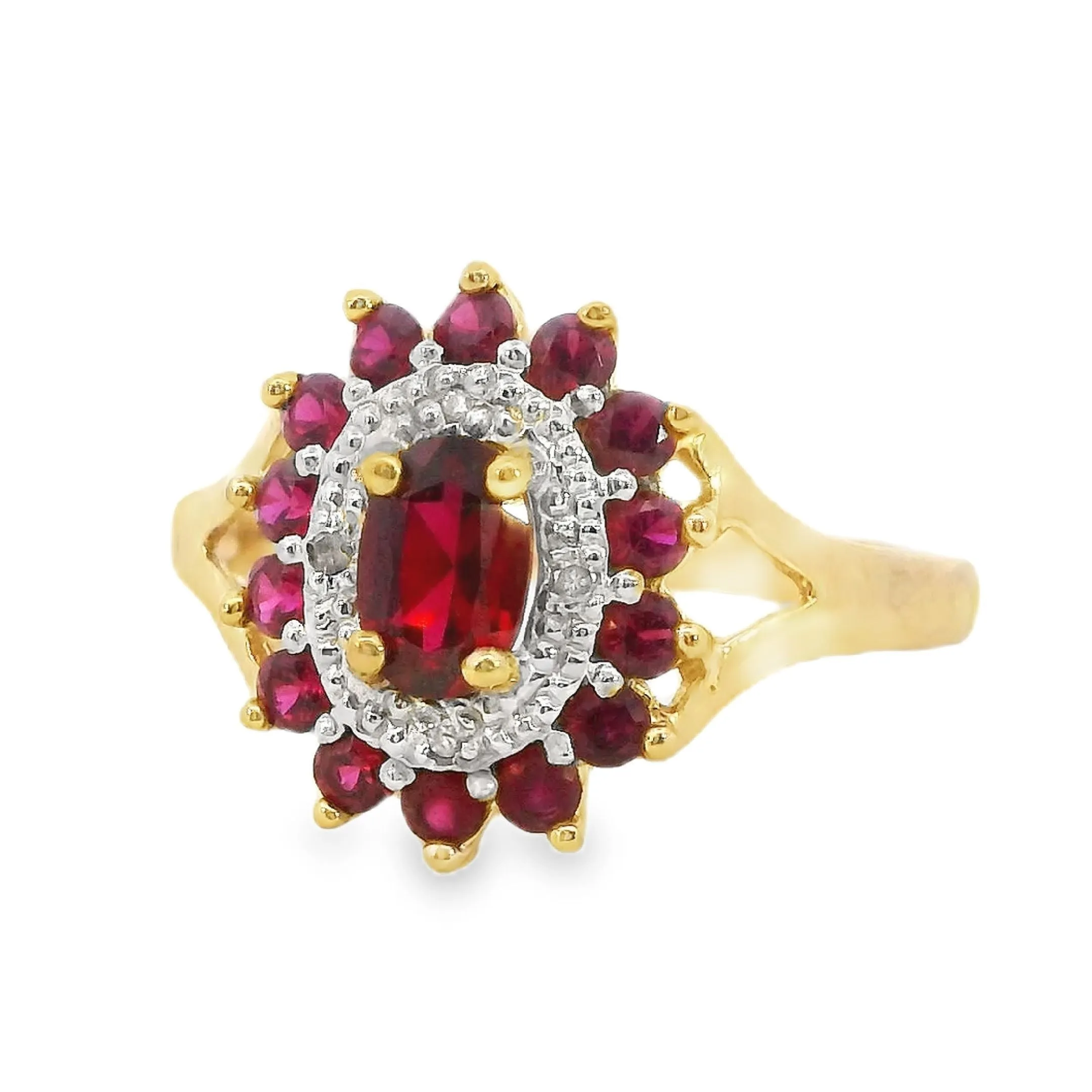 Stunning 9ct Yellow Gold Ruby and Diamond Ring