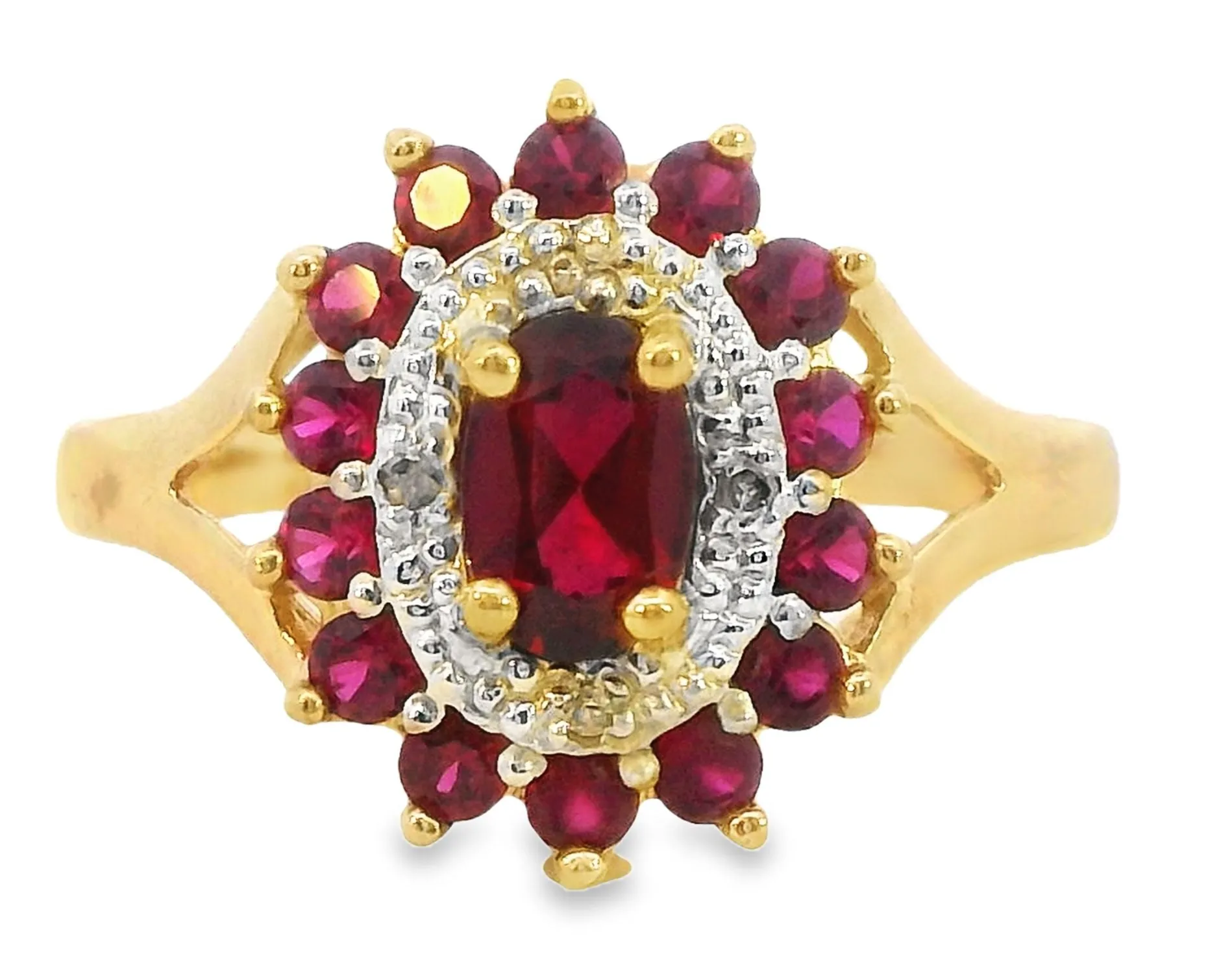 Stunning 9ct Yellow Gold Ruby and Diamond Ring