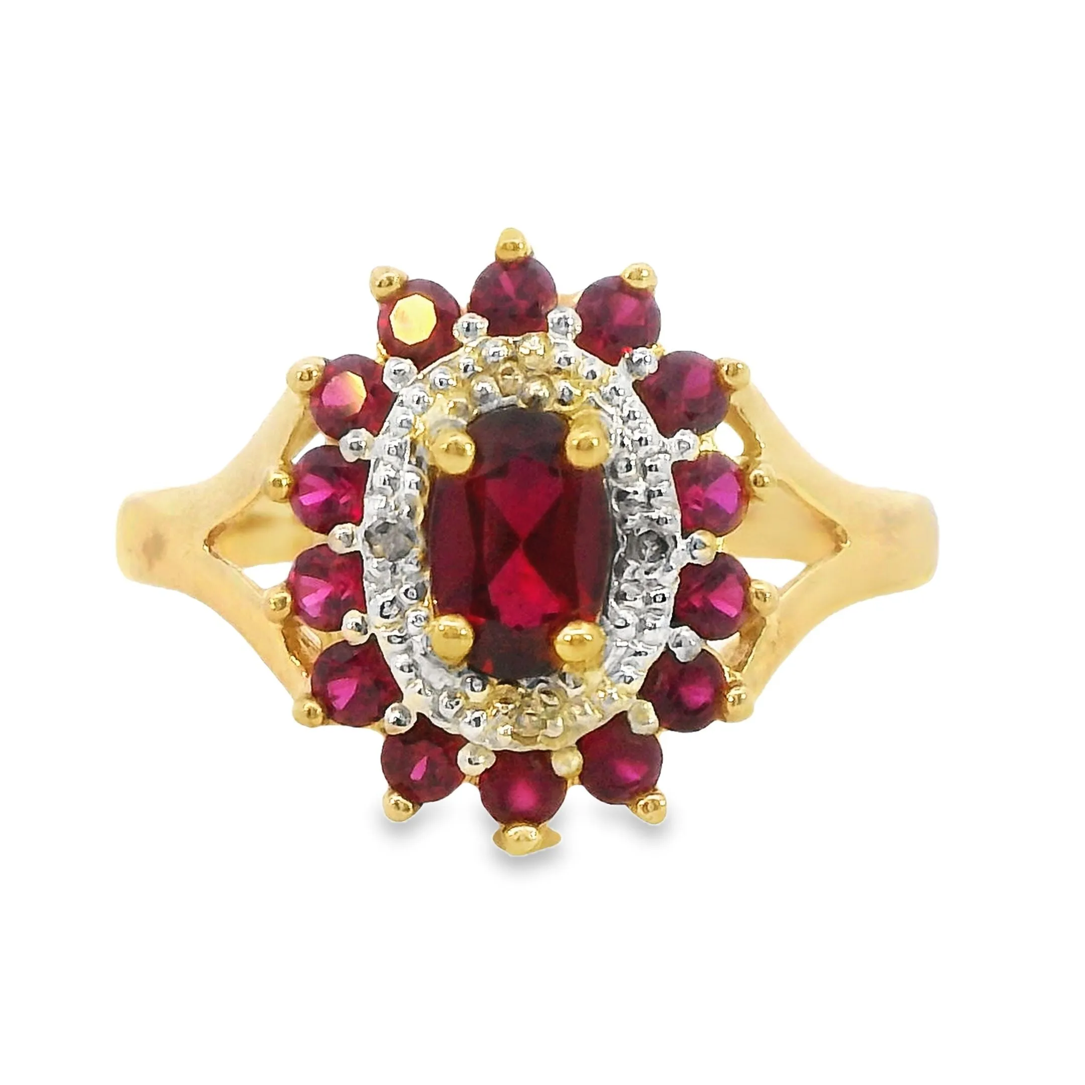 Stunning 9ct Yellow Gold Ruby and Diamond Ring