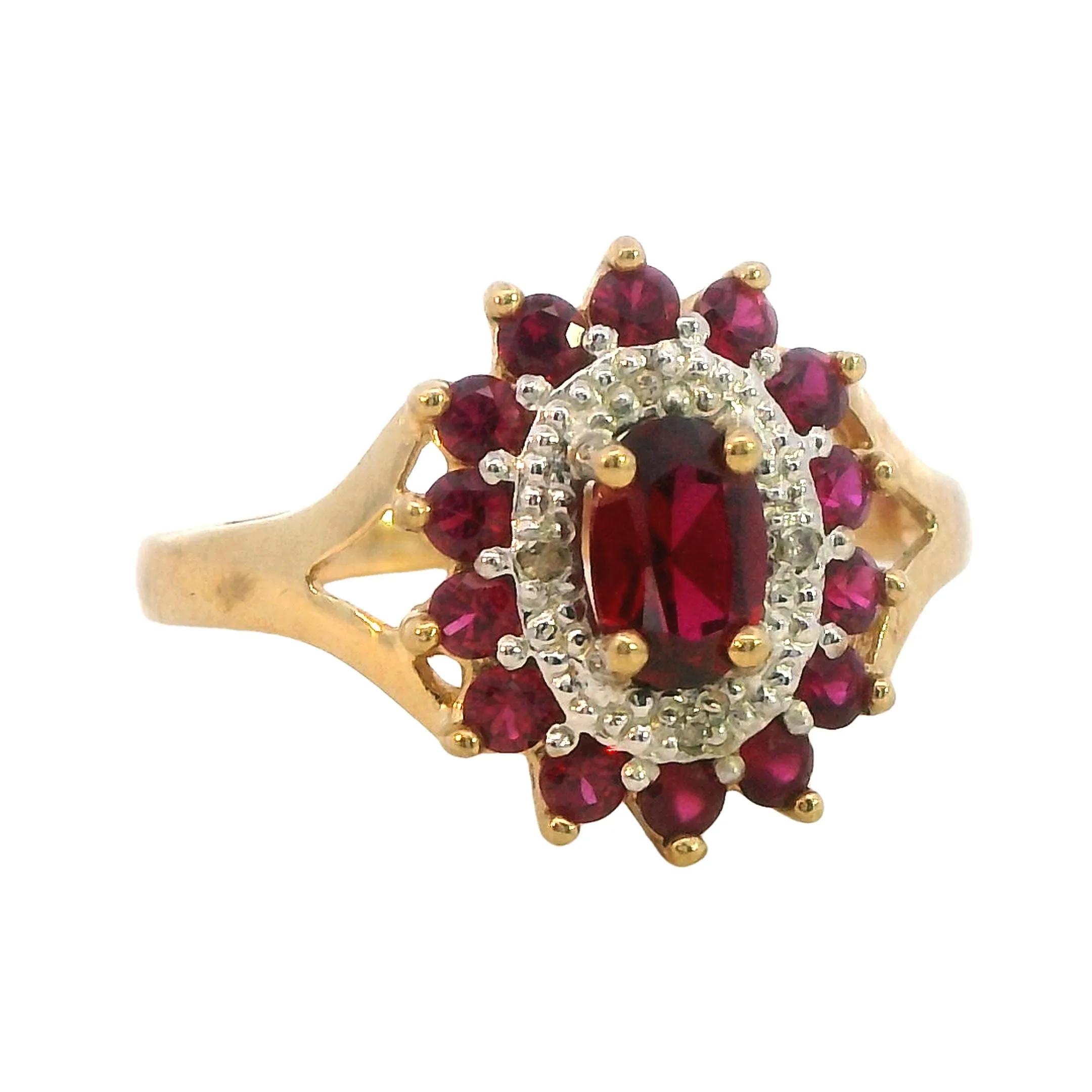 Stunning 9ct Yellow Gold Ruby and Diamond Ring