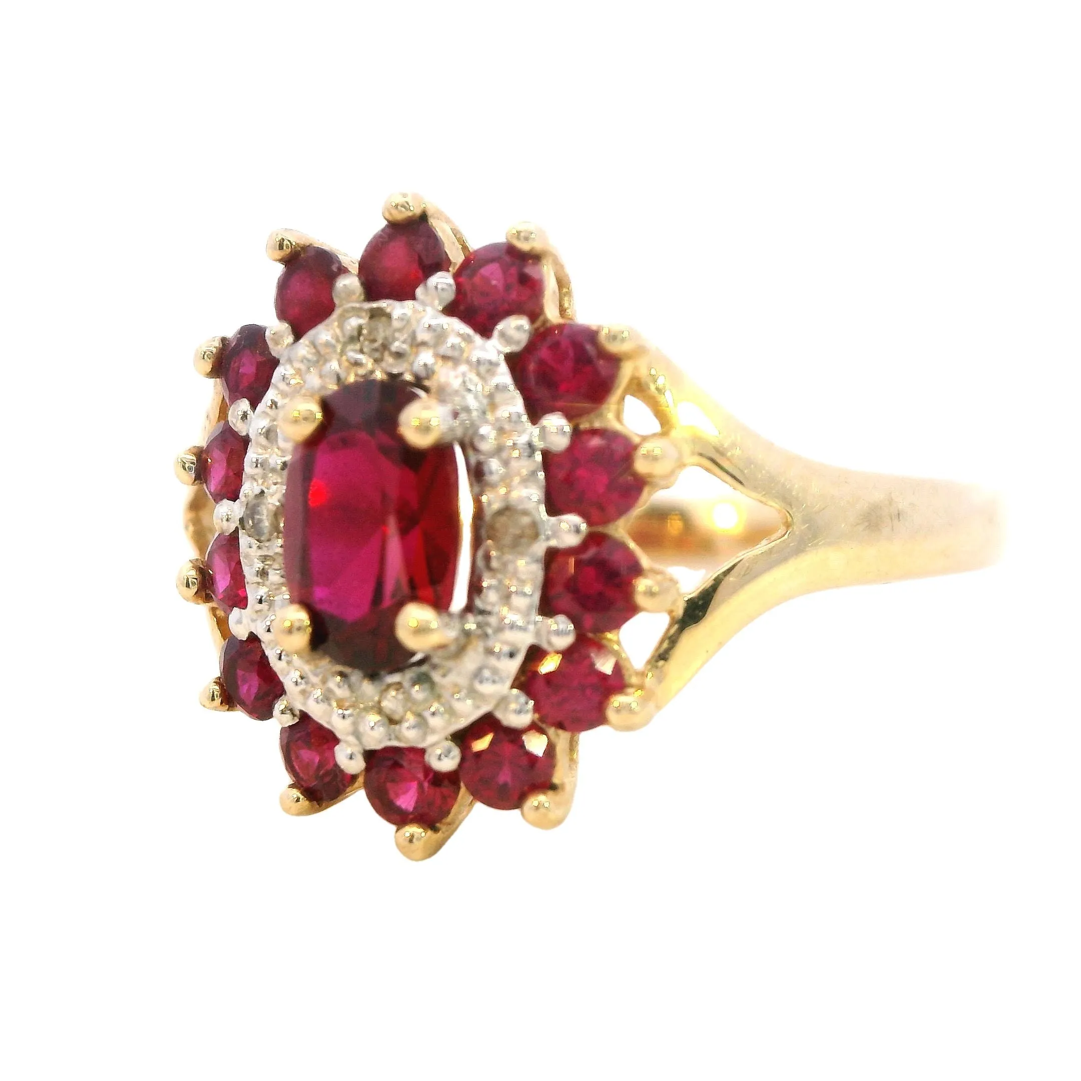 Stunning 9ct Yellow Gold Ruby and Diamond Ring